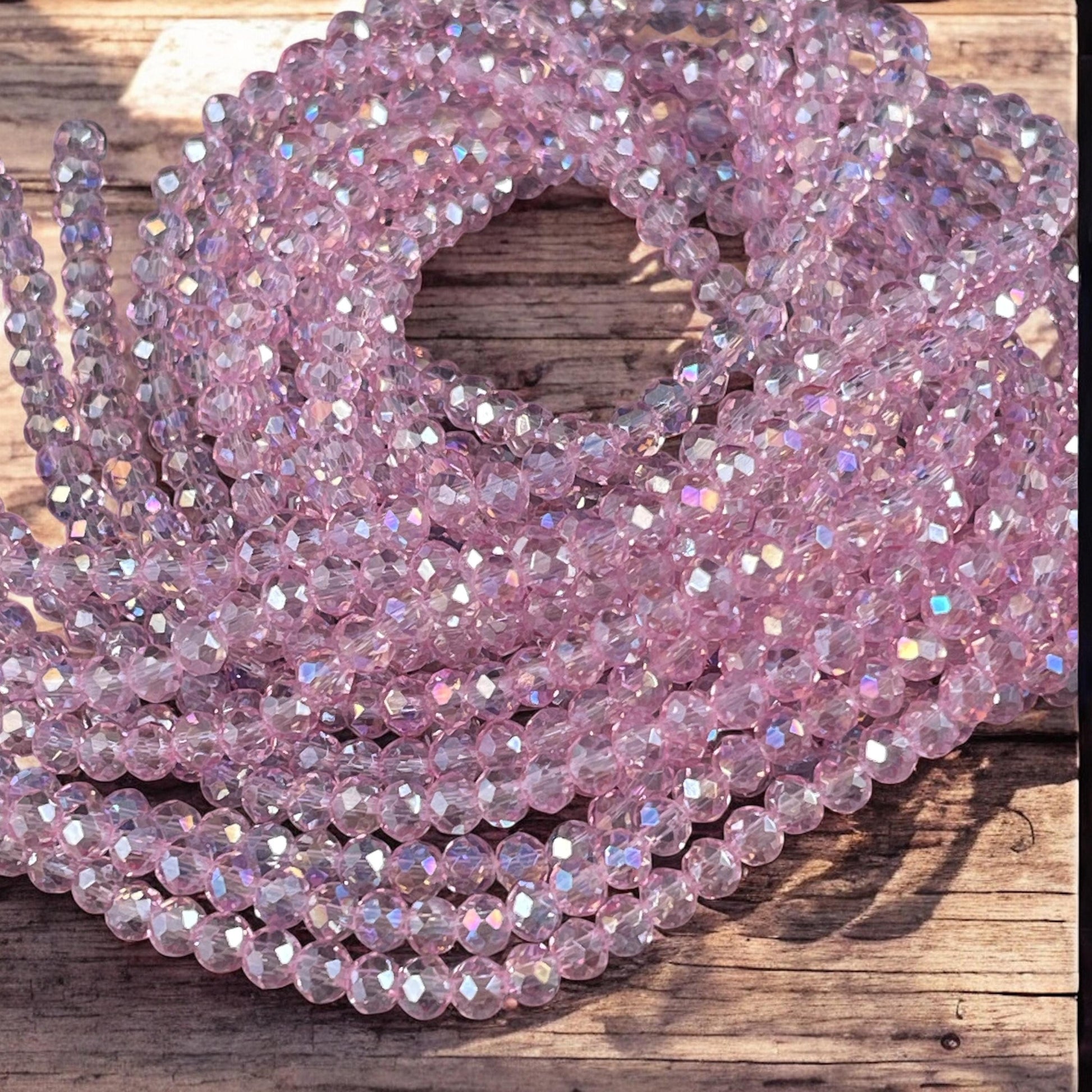 Transparent Pink 4x3mm Faceted Glass Beads, Light Rose with AB Finish (Lt.RosePink-4) * 100 Beads