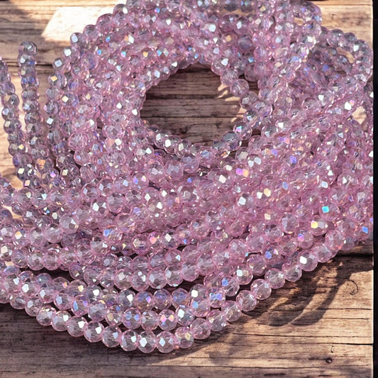 Transparent Pink 4x3mm Faceted Glass Beads, Light Rose with AB Finish (Lt.RosePink-4) * 100 Beads
