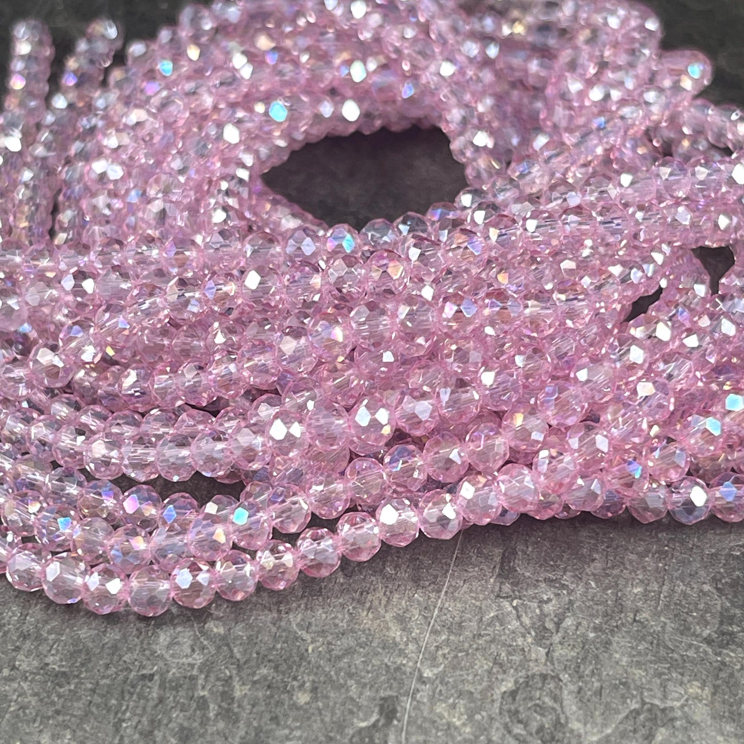 Transparent Pink 4x3mm Faceted Glass Beads, Light Rose with AB Finish (Lt.RosePink-4) * 100 Beads