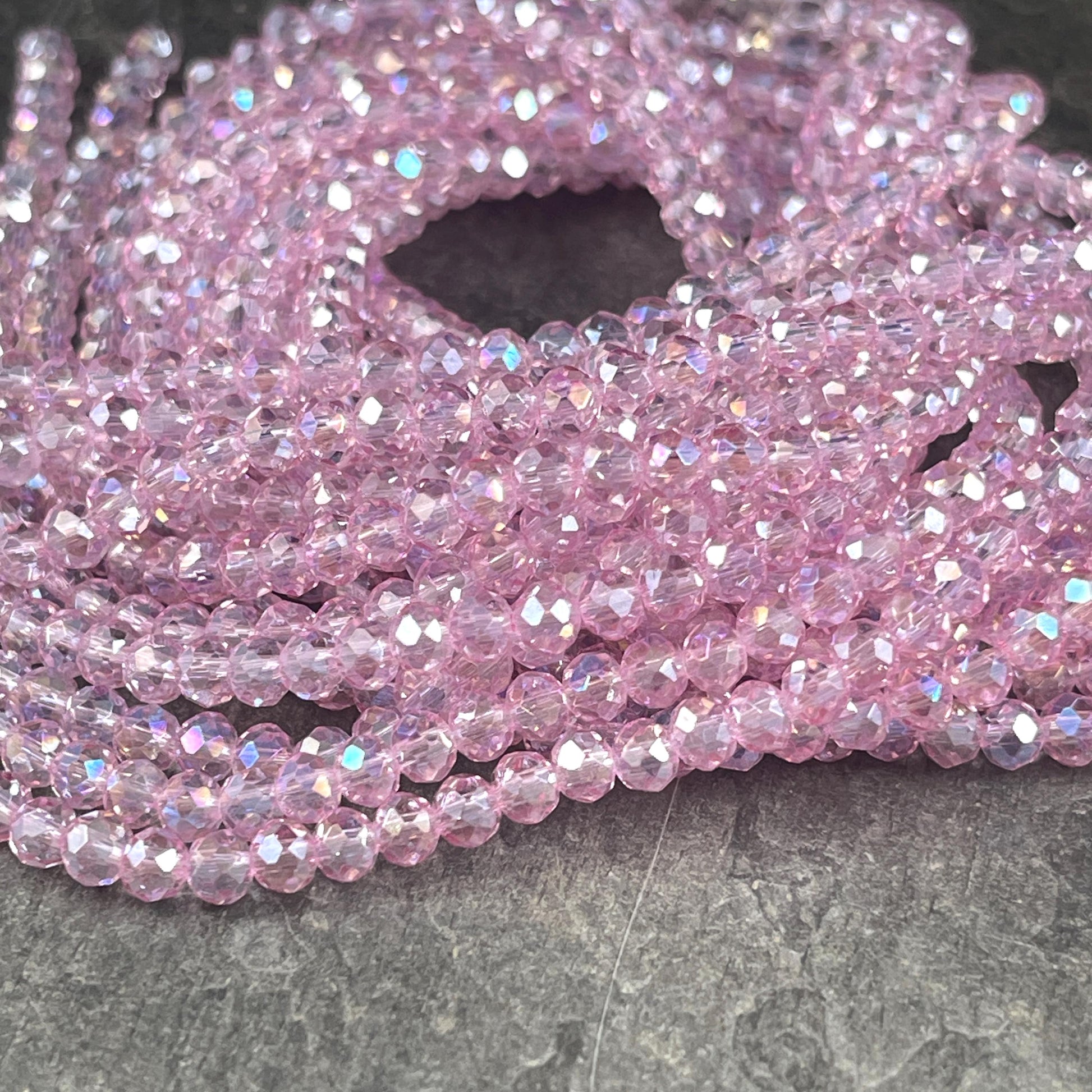 Transparent Pink 4x3mm Faceted Glass Beads, Light Rose with AB Finish (Lt.RosePink-4) * 100 Beads