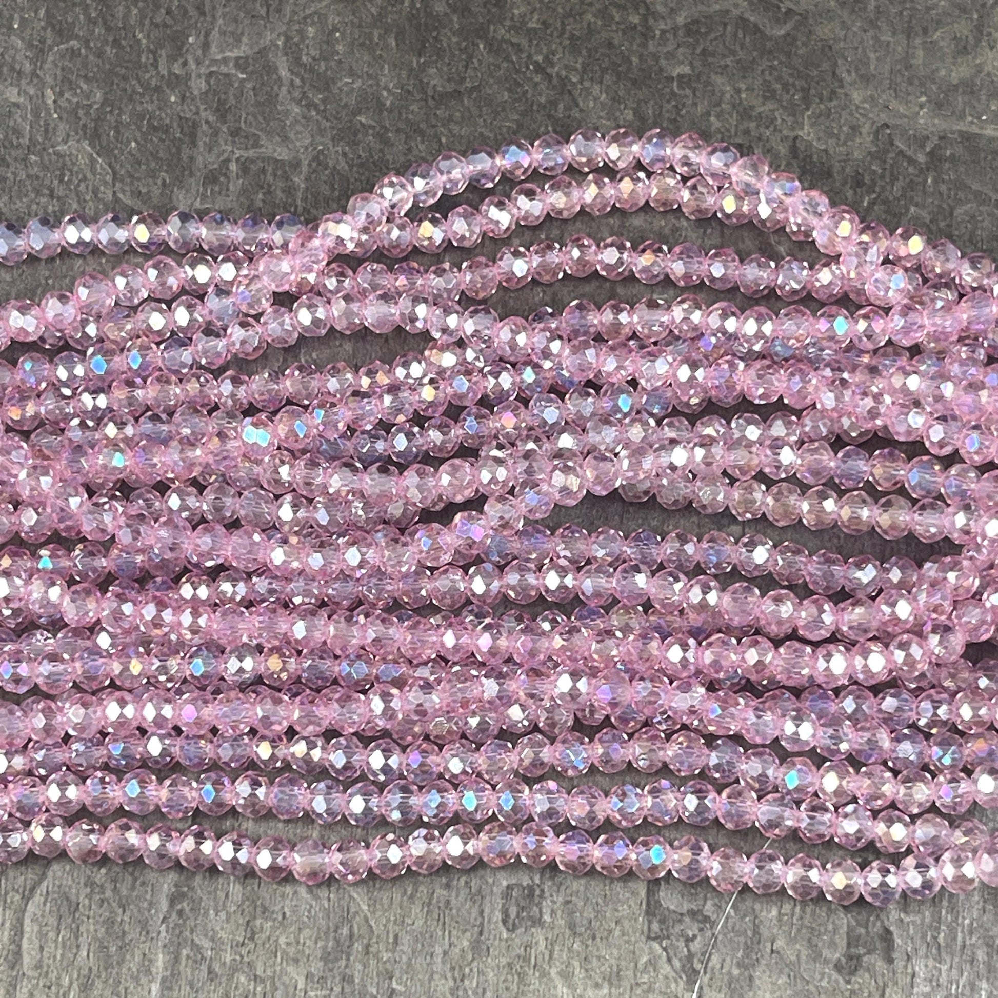 Transparent Pink 4x3mm Faceted Glass Beads, Light Rose with AB Finish (Lt.RosePink-4) * 100 Beads