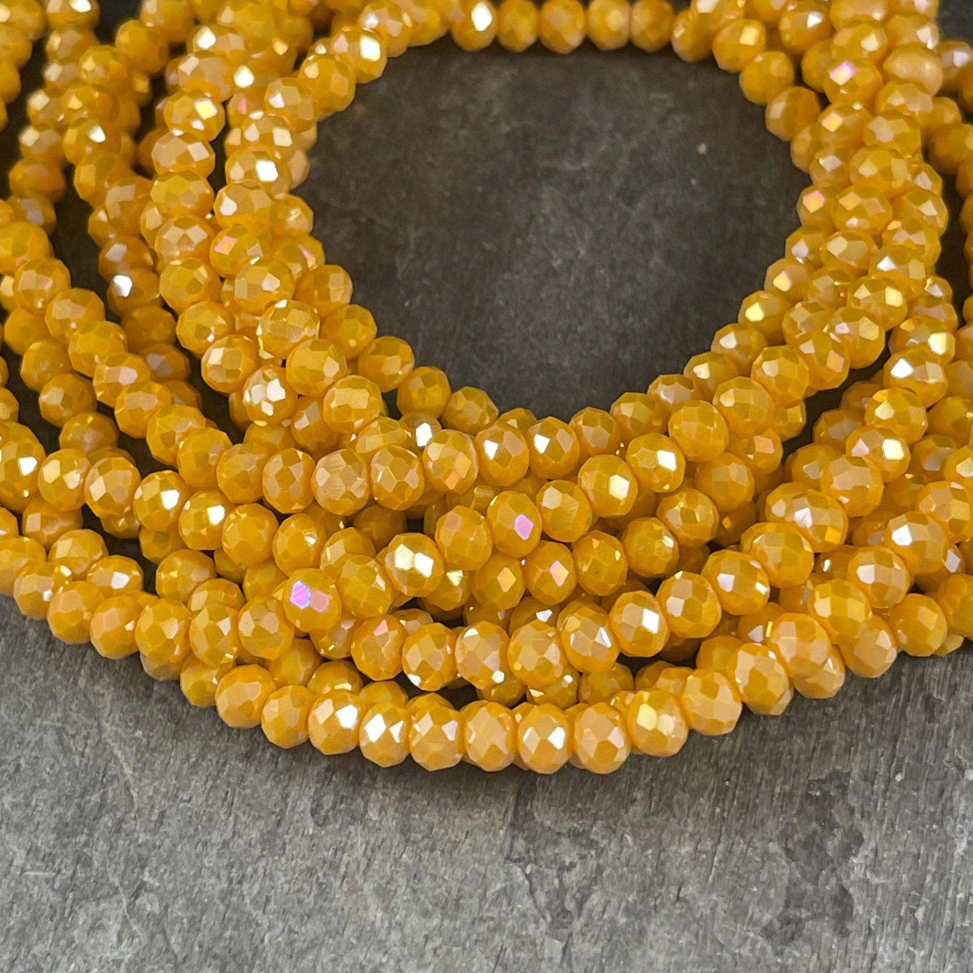 Sunflower Yellow 4x3mm Faceted Glass Beads, Opaque Dark Yellow with AB Finish (SunflowerAB) * 100 Beads