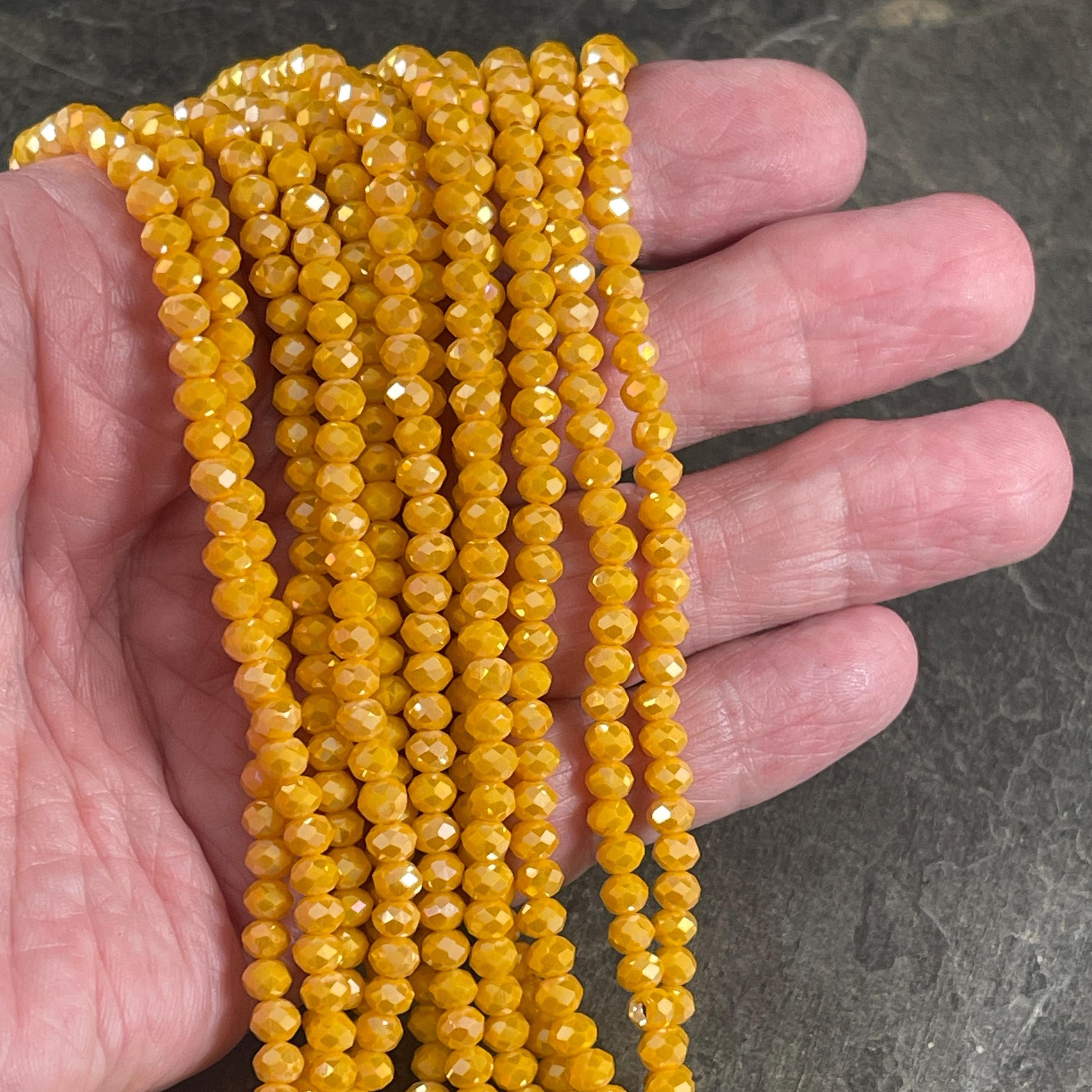Sunflower Yellow 4x3mm Faceted Glass Beads, Opaque Dark Yellow with AB Finish (SunflowerAB) * 100 Beads