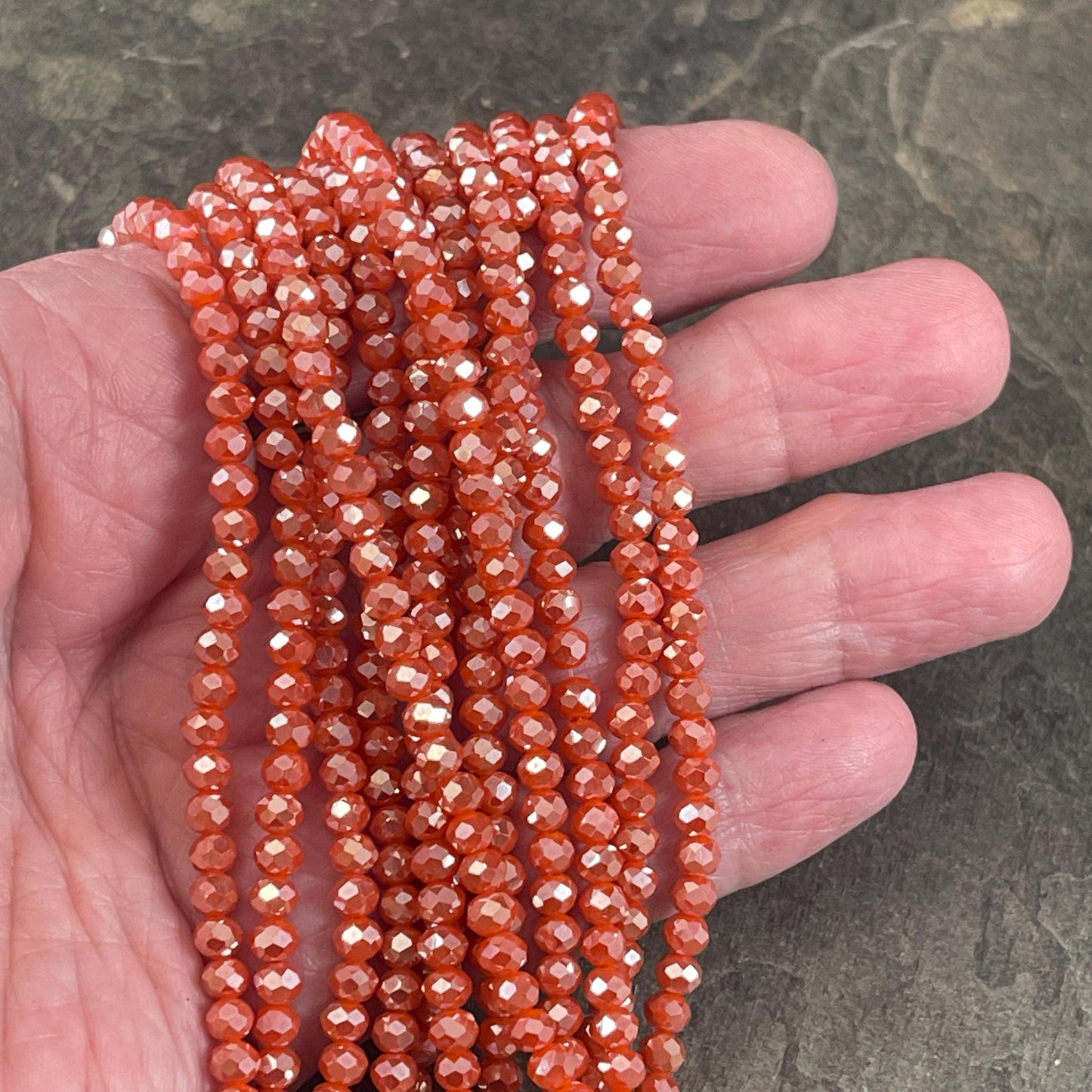 Pumpkin Orange 4x3mm Faceted Glass Beads, Dark Orange Rondelles with AB Finish (PumpkinAB-4) * 100 Beads