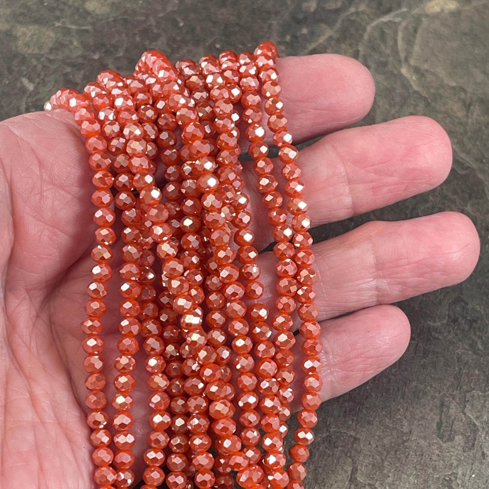 Pumpkin Orange 4x3mm Faceted Glass Beads, Dark Orange Rondelles with AB Finish (PumpkinAB-4) * 100 Beads