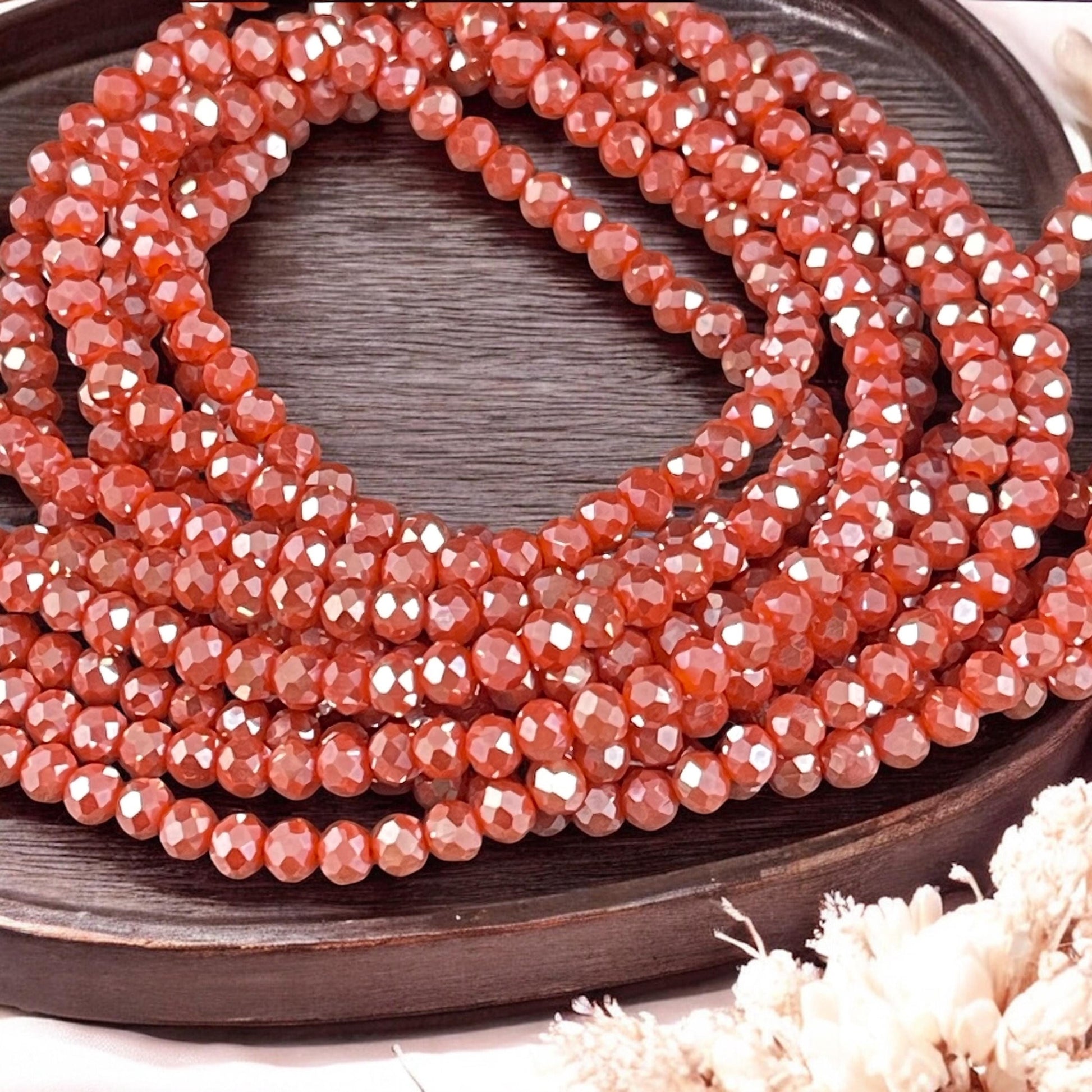 Pumpkin Orange 4x3mm Faceted Glass Beads, Dark Orange Rondelles with AB Finish (PumpkinAB-4) * 100 Beads