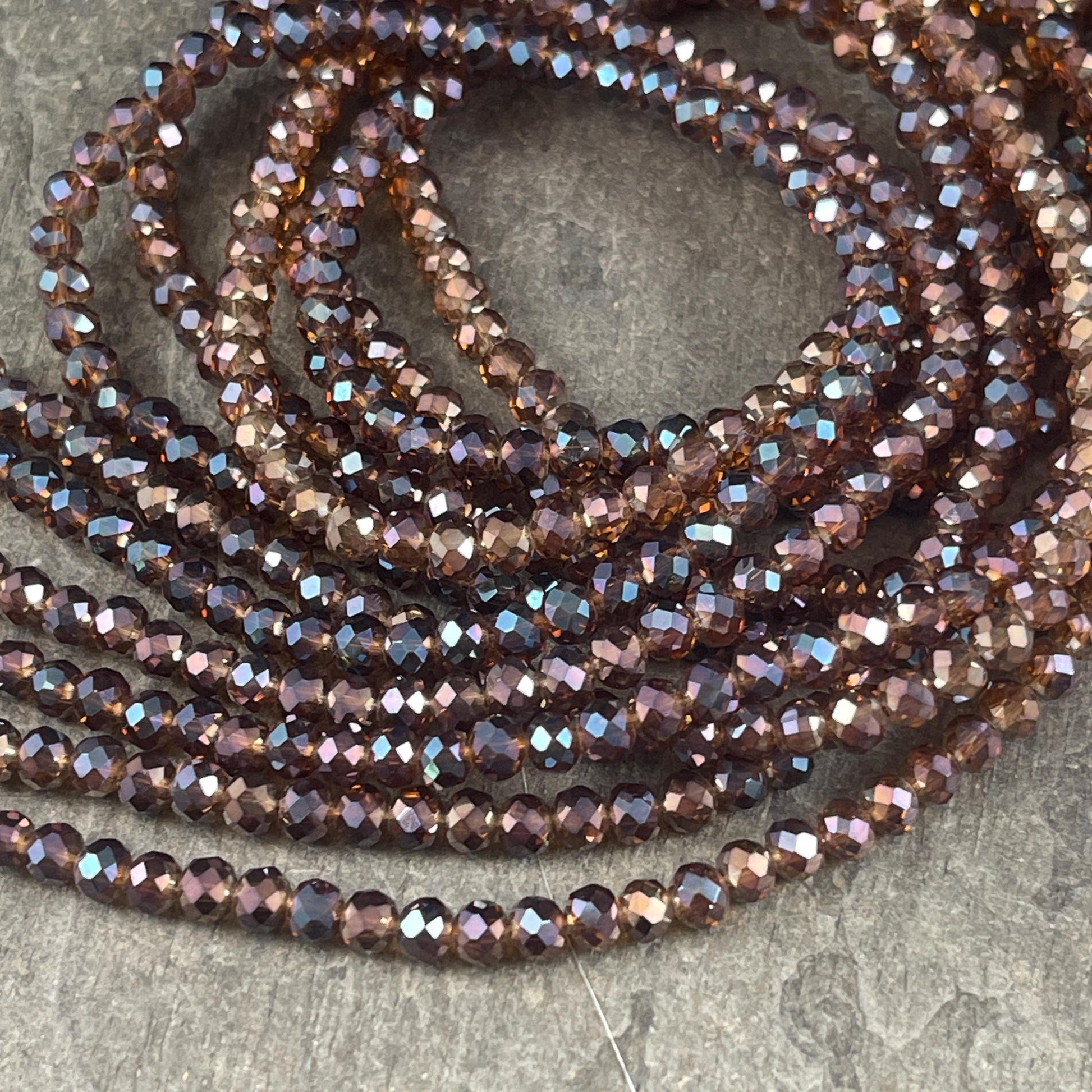 Transparent Brown 4x3mm Faceted Glass Beads, Dark Topaz with AB Finish (BrownAB-4) * 100 Beads