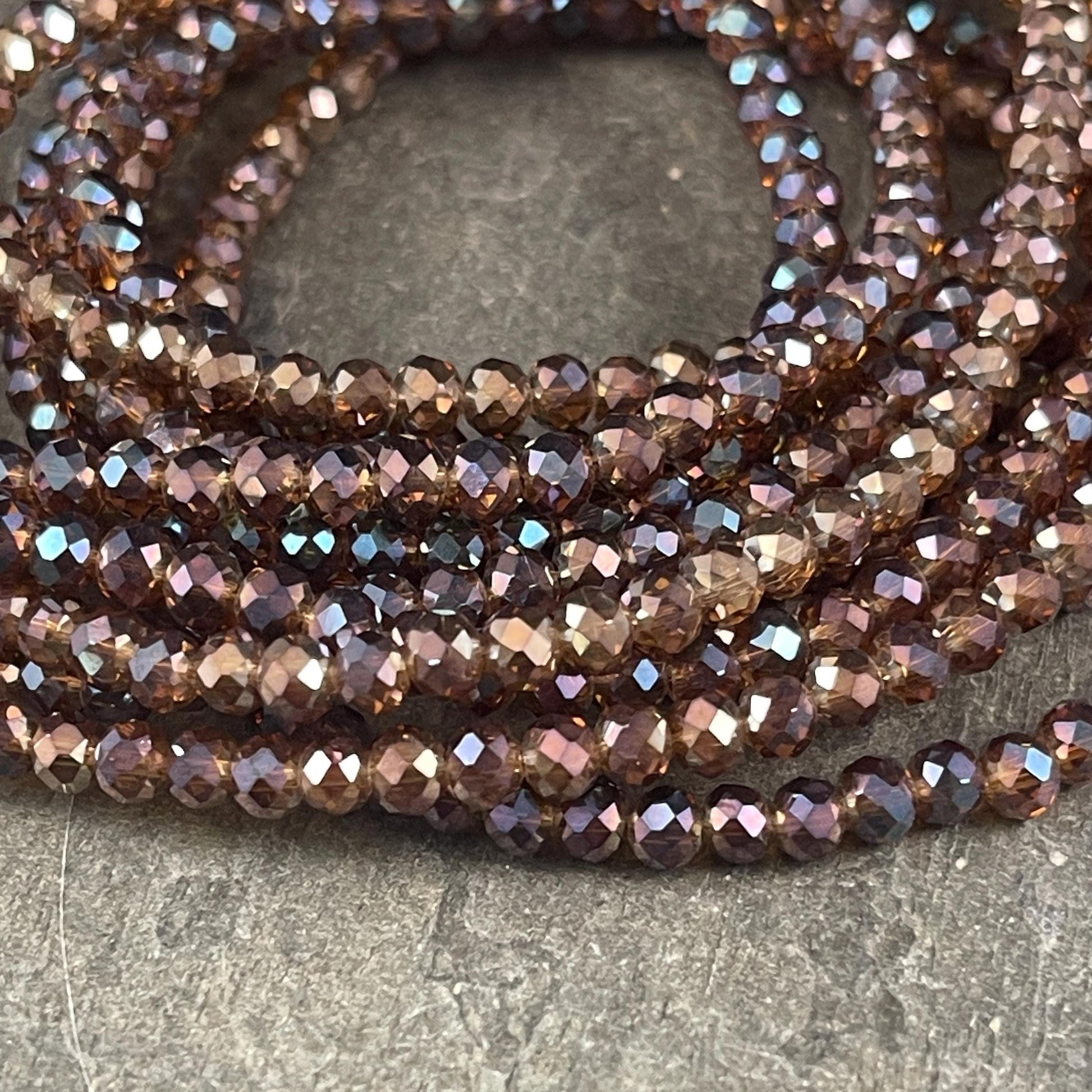 Transparent Brown 4x3mm Faceted Glass Beads, Dark Topaz with AB Finish (BrownAB-4) * 100 Beads