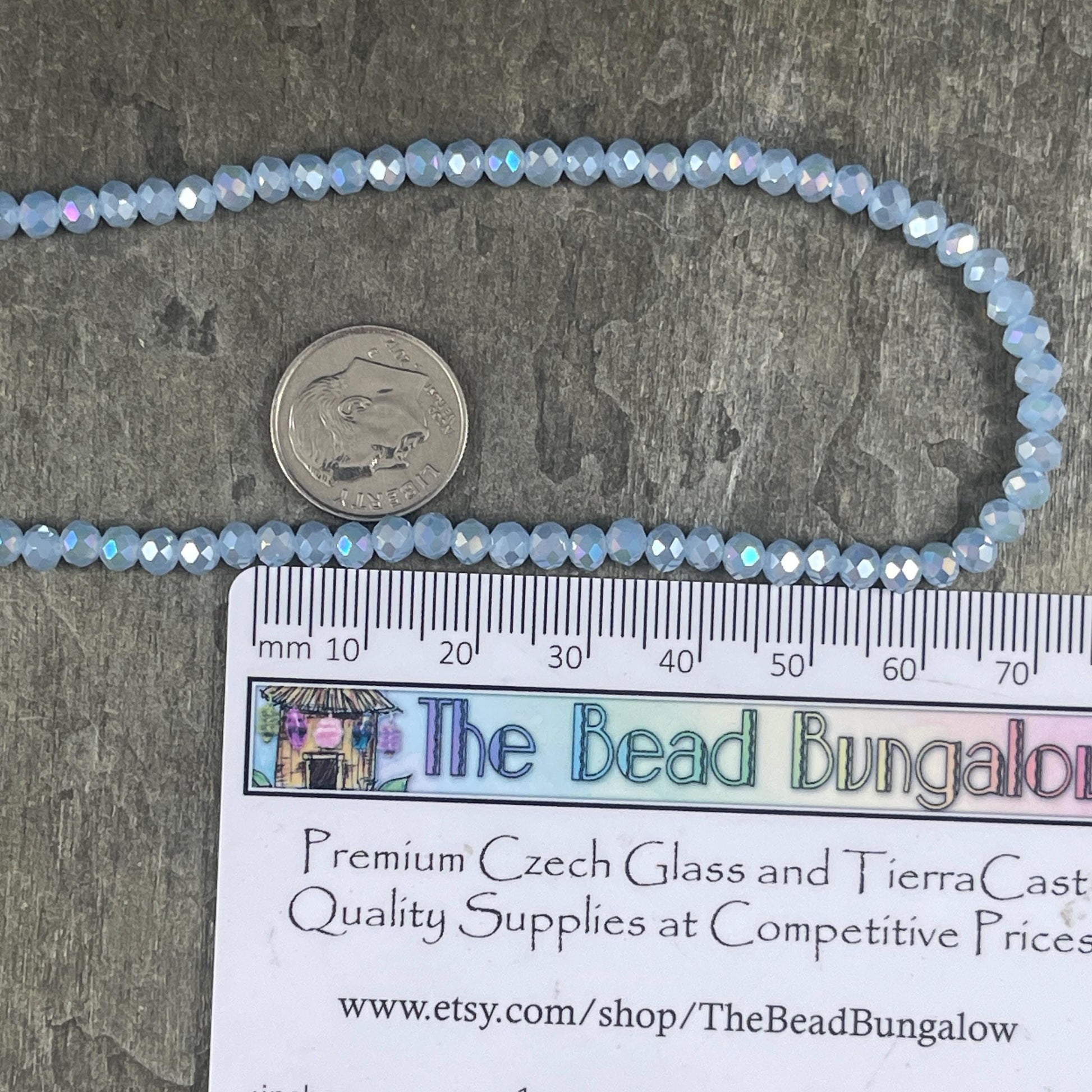 Light Blue 4x3mm Faceted Glass Beads, Pastel Blue with AB Finish (LtBlueAB-4) * 100 Beads