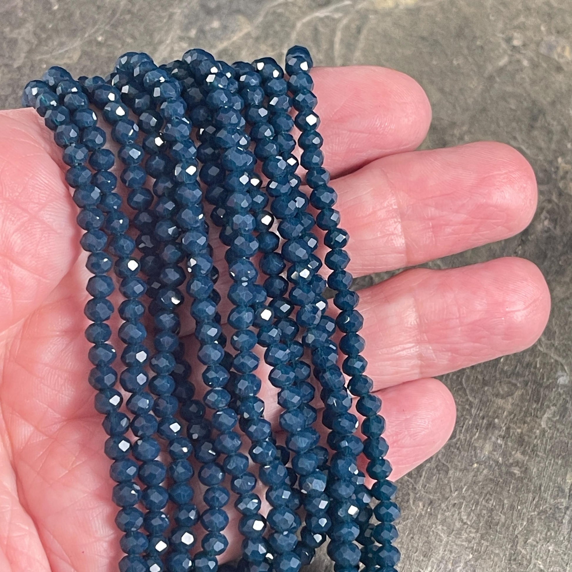 Opaque Dark Blue 4x3mm Faceted Glass Beads, Navy Blue Rondelles (Navy-4) * 100 Beads