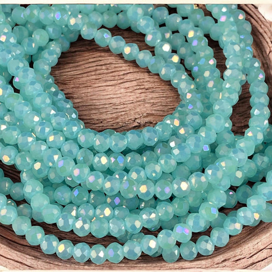Pastel Green 4x3mm Faceted Glass Beads, Light Green with AB Finish (PastelGreenAB-4) * 100 Beads