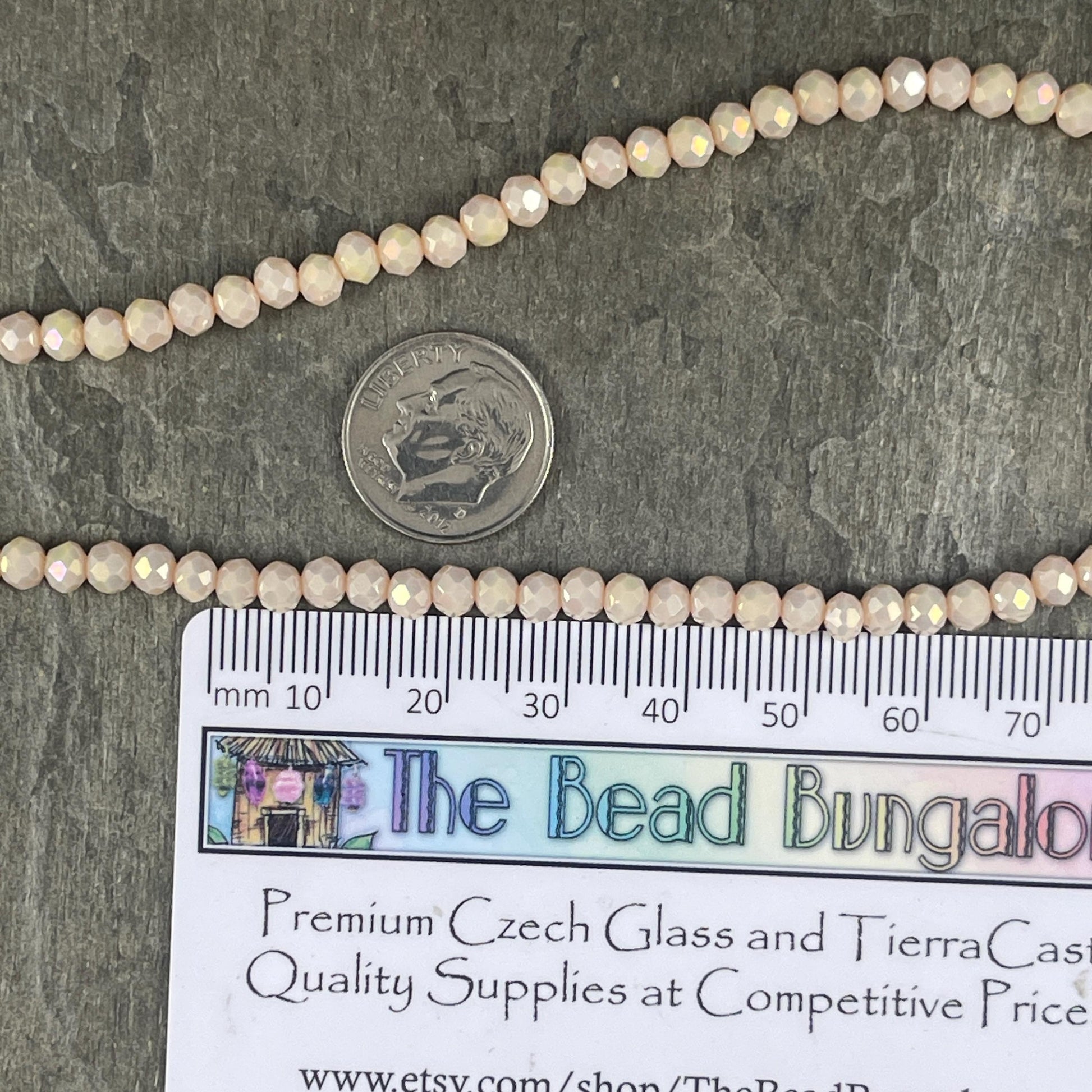 Ivory Beige 4x3mm Faceted Glass Beads, Opaque Beige with AB Finish (BeigeAB-4) * 100 Beads
