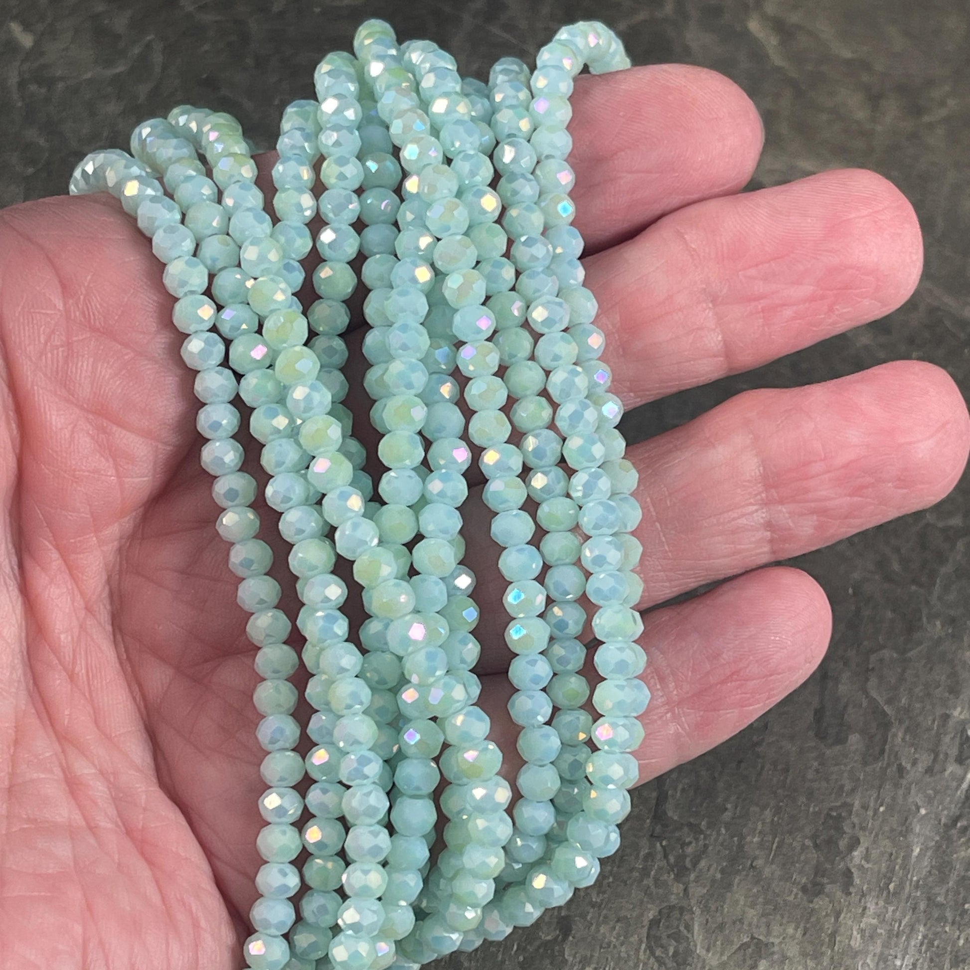 Minty Blue 4x3mm Faceted Glass Beads, Pale blue with AB Finish (MintAB-4) * 100 Beads