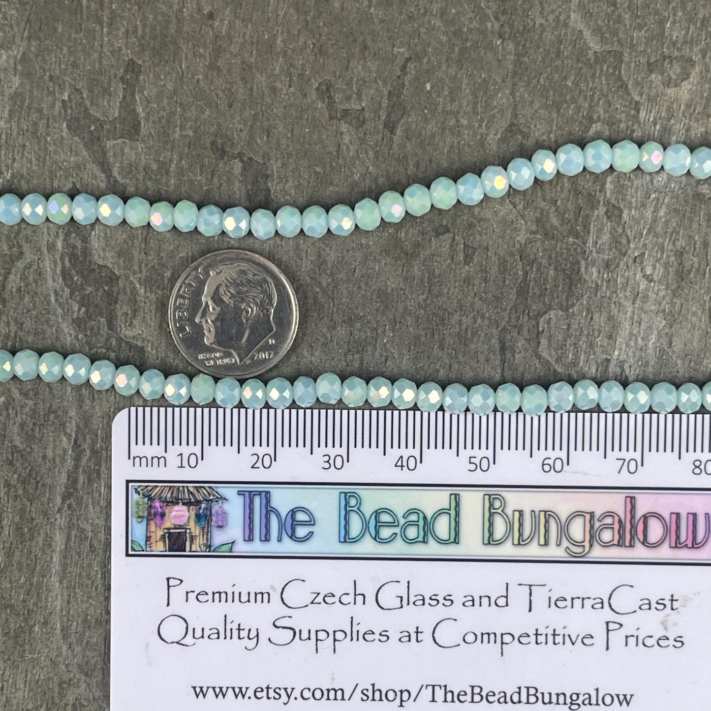 Minty Blue 4x3mm Faceted Glass Beads, Pale blue with AB Finish (MintAB-4) * 100 Beads