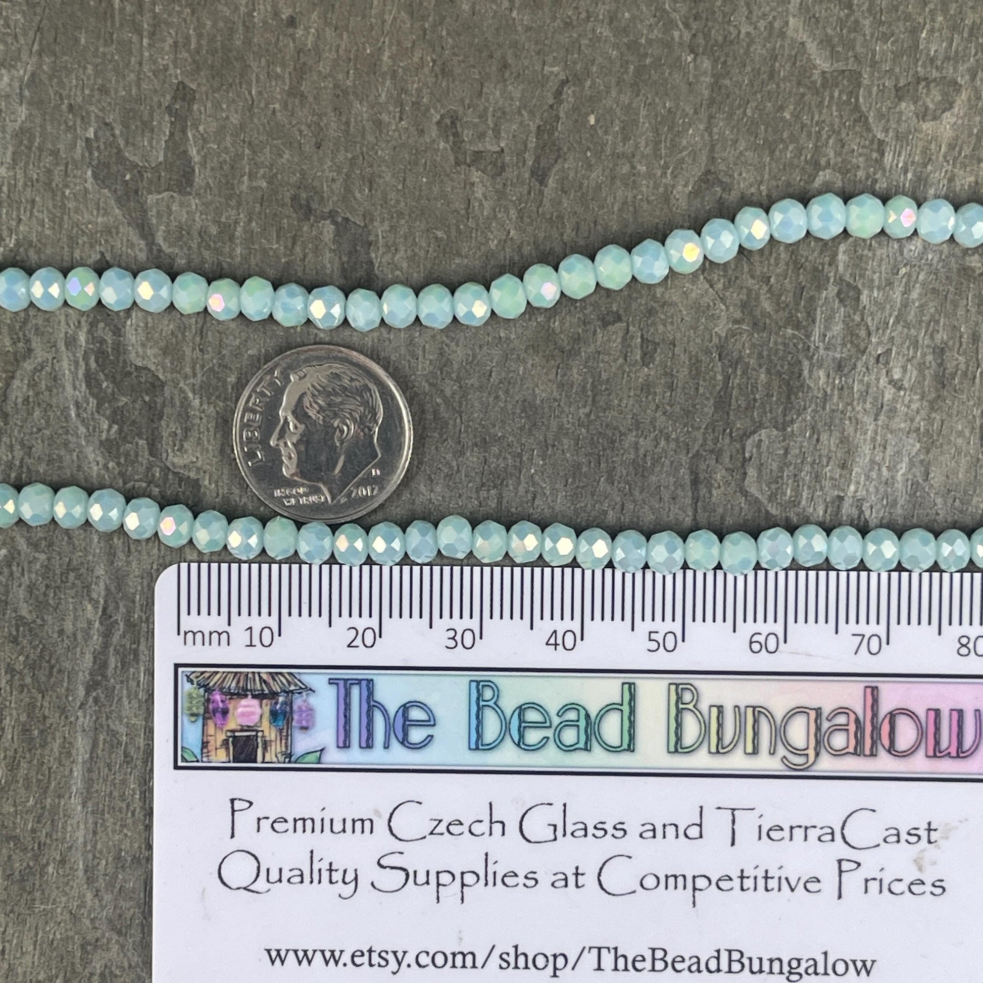 Minty Blue 4x3mm Faceted Glass Beads, Pale blue with AB Finish (MintAB-4) * 100 Beads