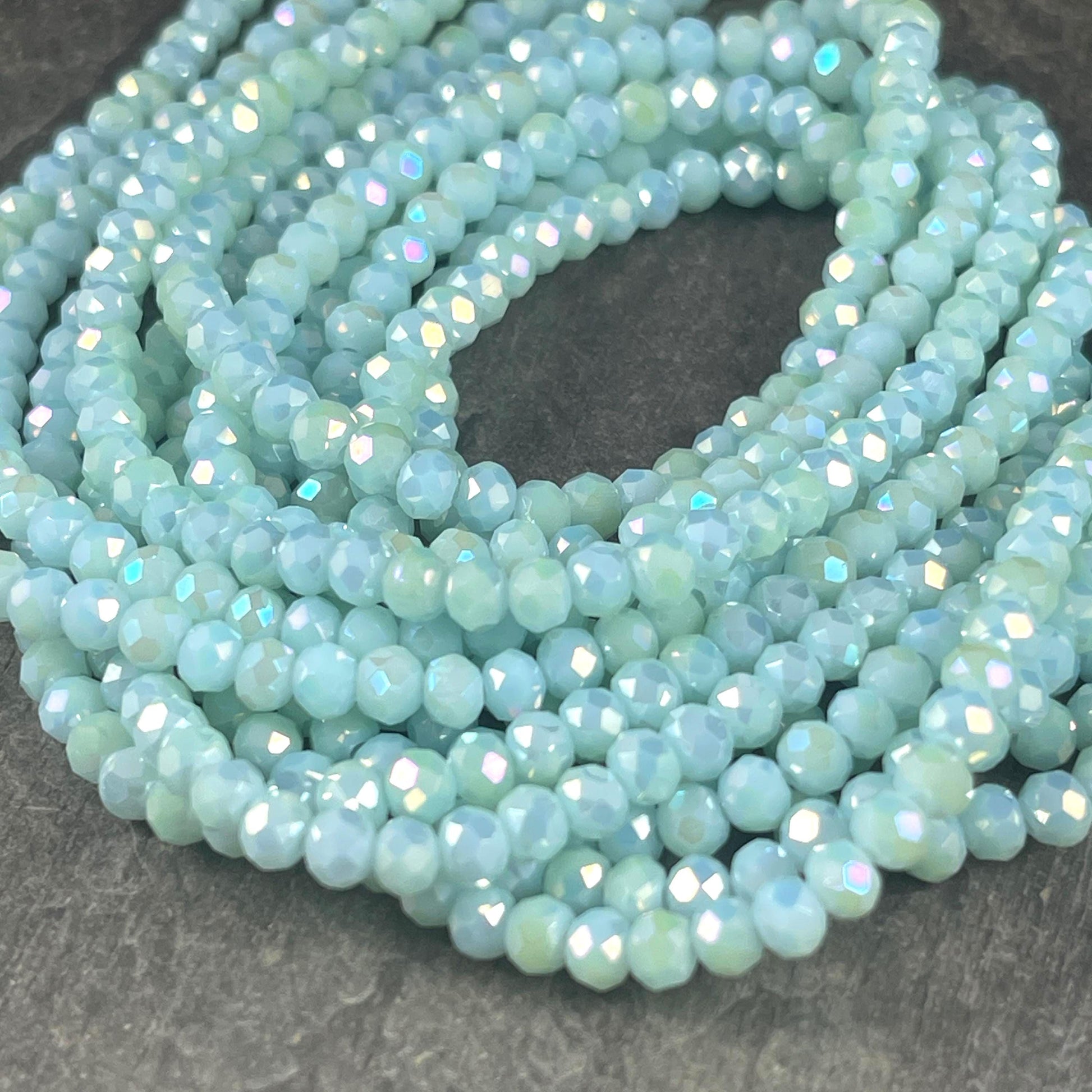 Minty Blue 4x3mm Faceted Glass Beads, Pale blue with AB Finish (MintAB-4) * 100 Beads