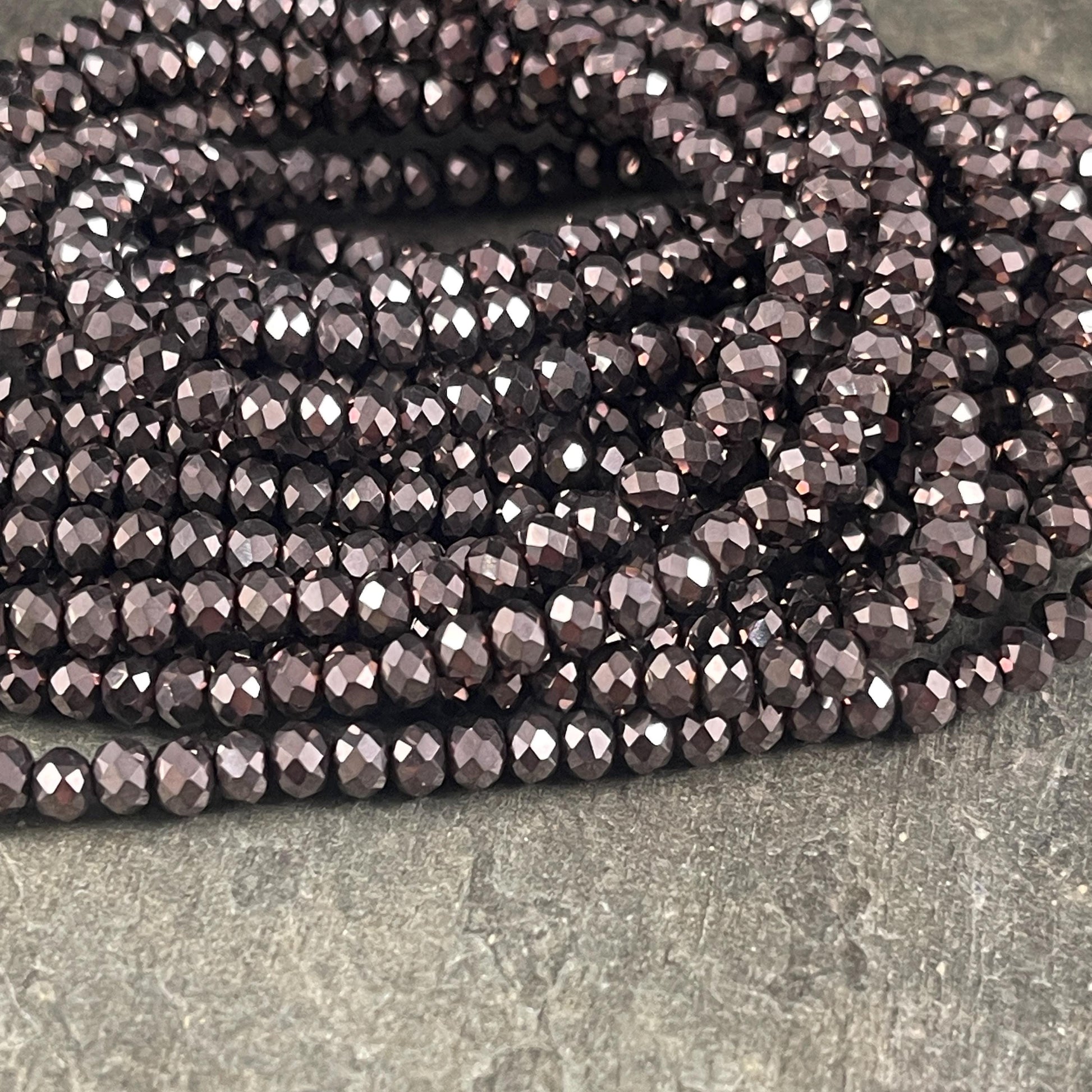 Dark Bronze Metallic 4x3mm Faceted Glass Beads, Metallic Dark Brown (DkBronze-4) * 100 Beads