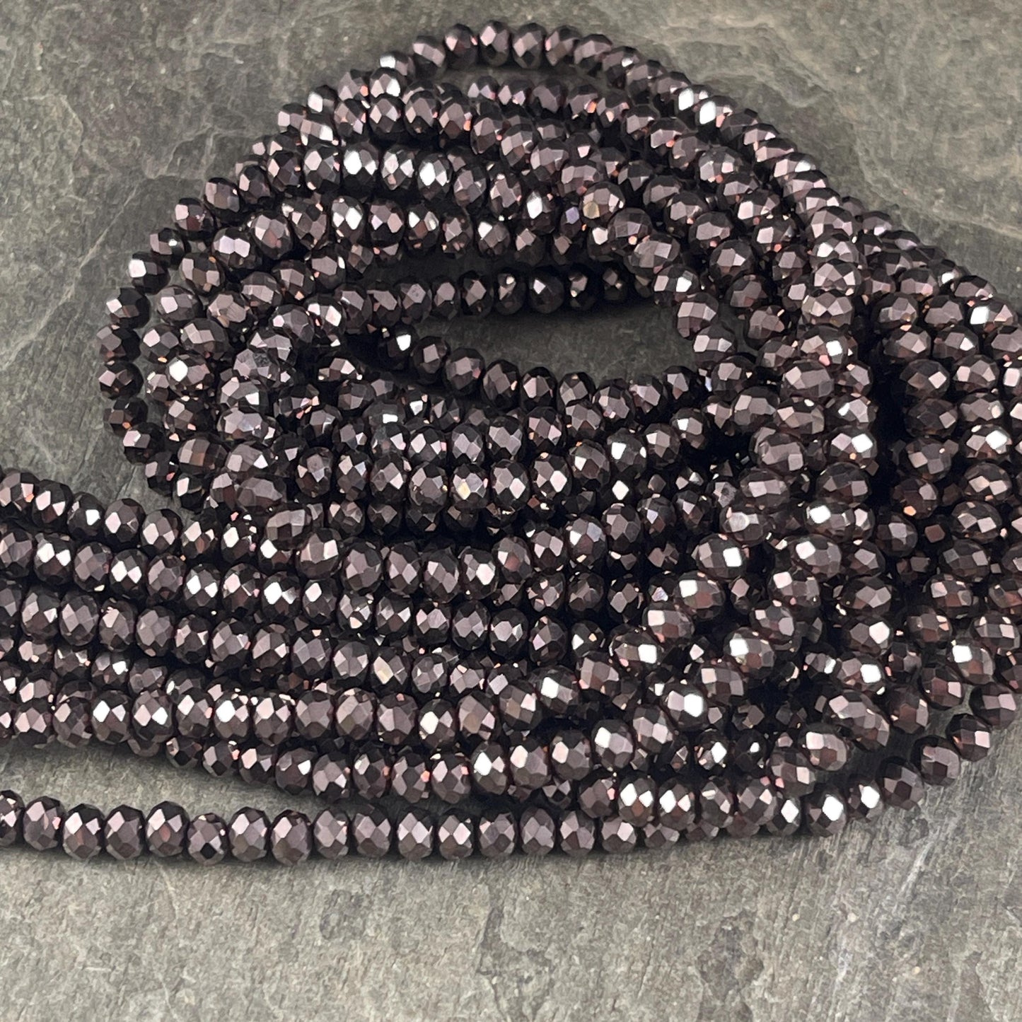 Dark Bronze Metallic 4x3mm Faceted Glass Beads, Metallic Dark Brown (DkBronze-4) * 100 Beads