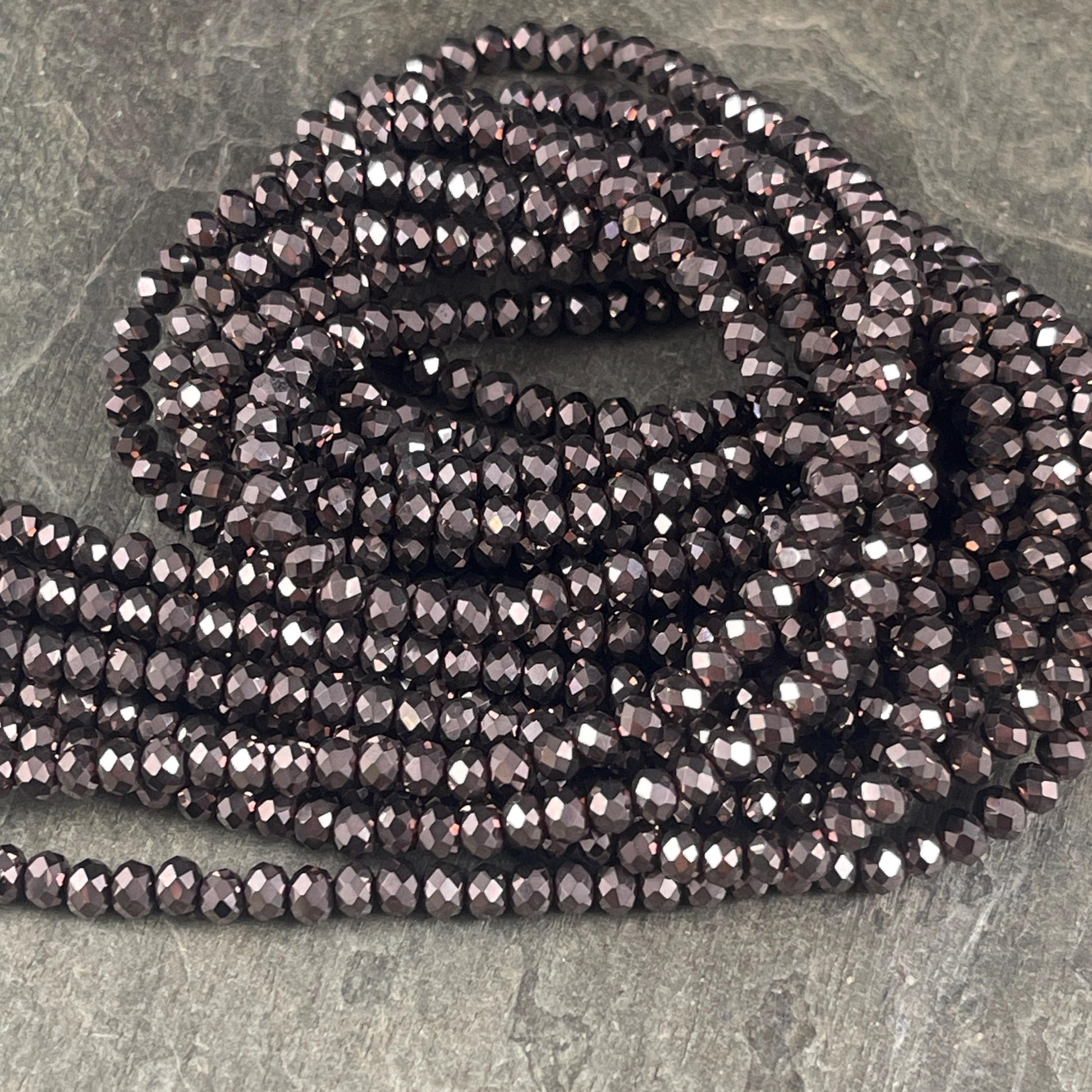 Dark Bronze Metallic 4x3mm Faceted Glass Beads, Metallic Dark Brown (DkBronze-4) * 100 Beads