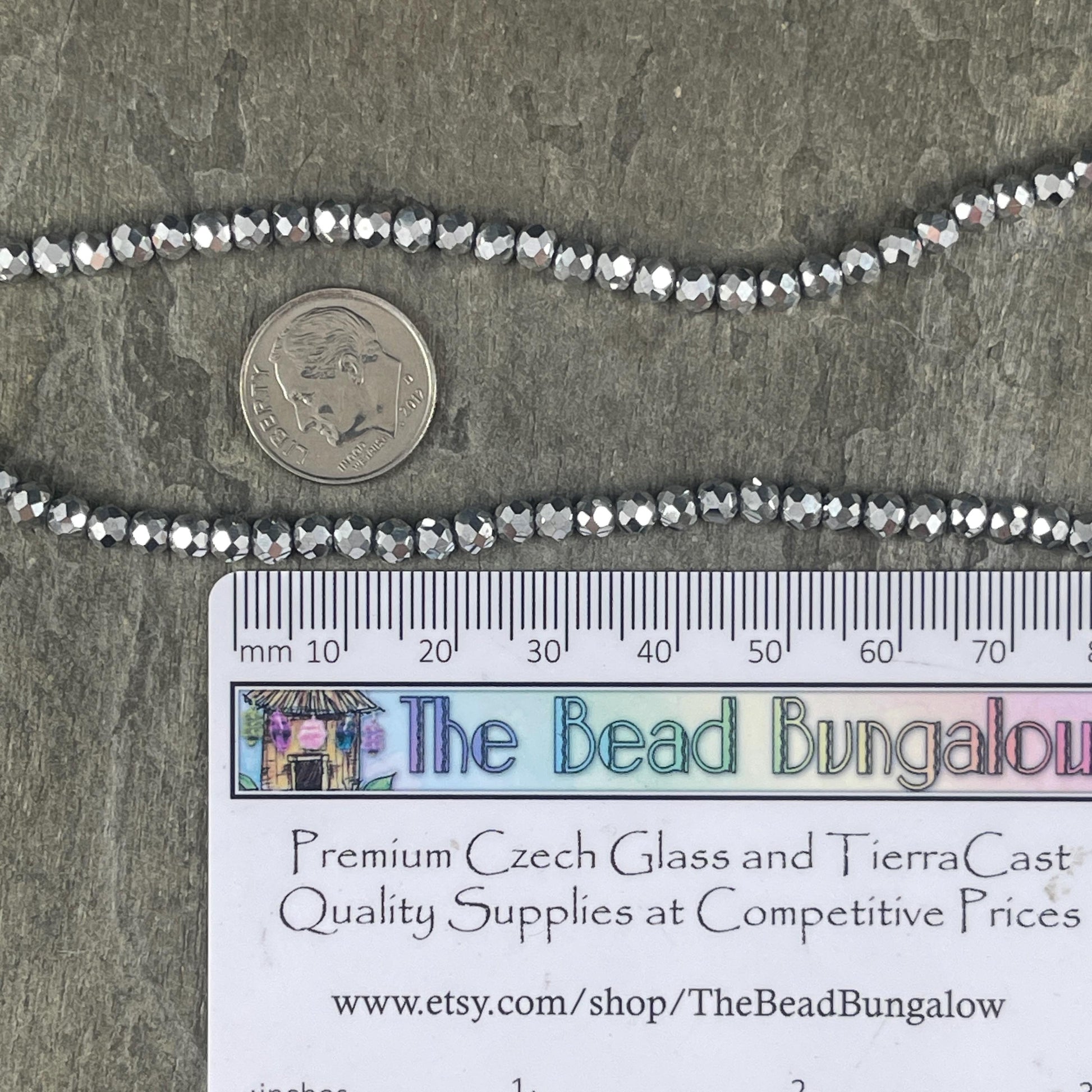 Metallic Silver 4x3mm Faceted Glass Beads, Bright Silver Rondelles (Silver-4) * 100 Beads