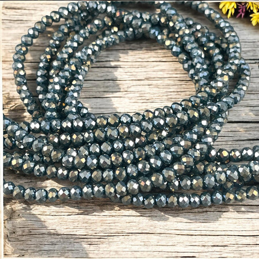 Hematite 4x3mm Faceted Glass Beads, Gunmetal, Dark Gray with AB Finish (HematiteAB-4) * 100 Beads