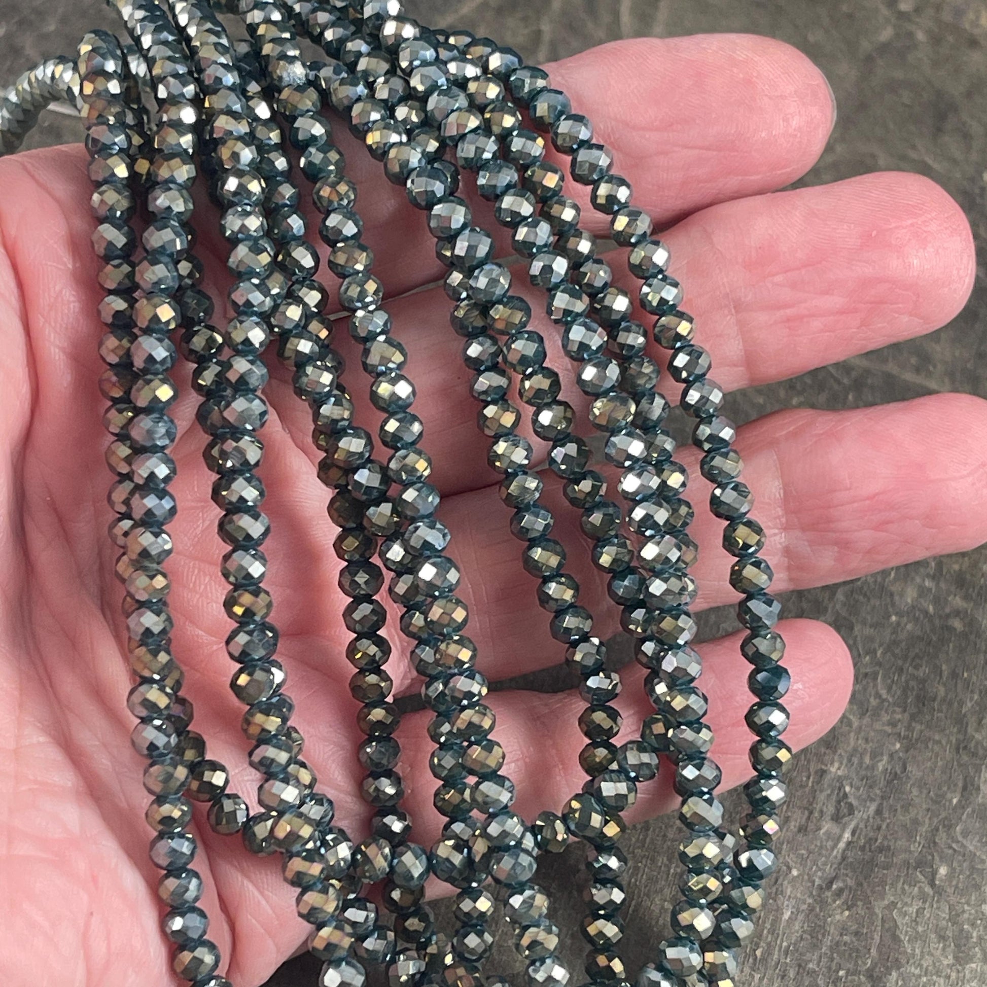 Hematite 4x3mm Faceted Glass Beads, Gunmetal, Dark Gray with AB Finish (HematiteAB-4) * 100 Beads