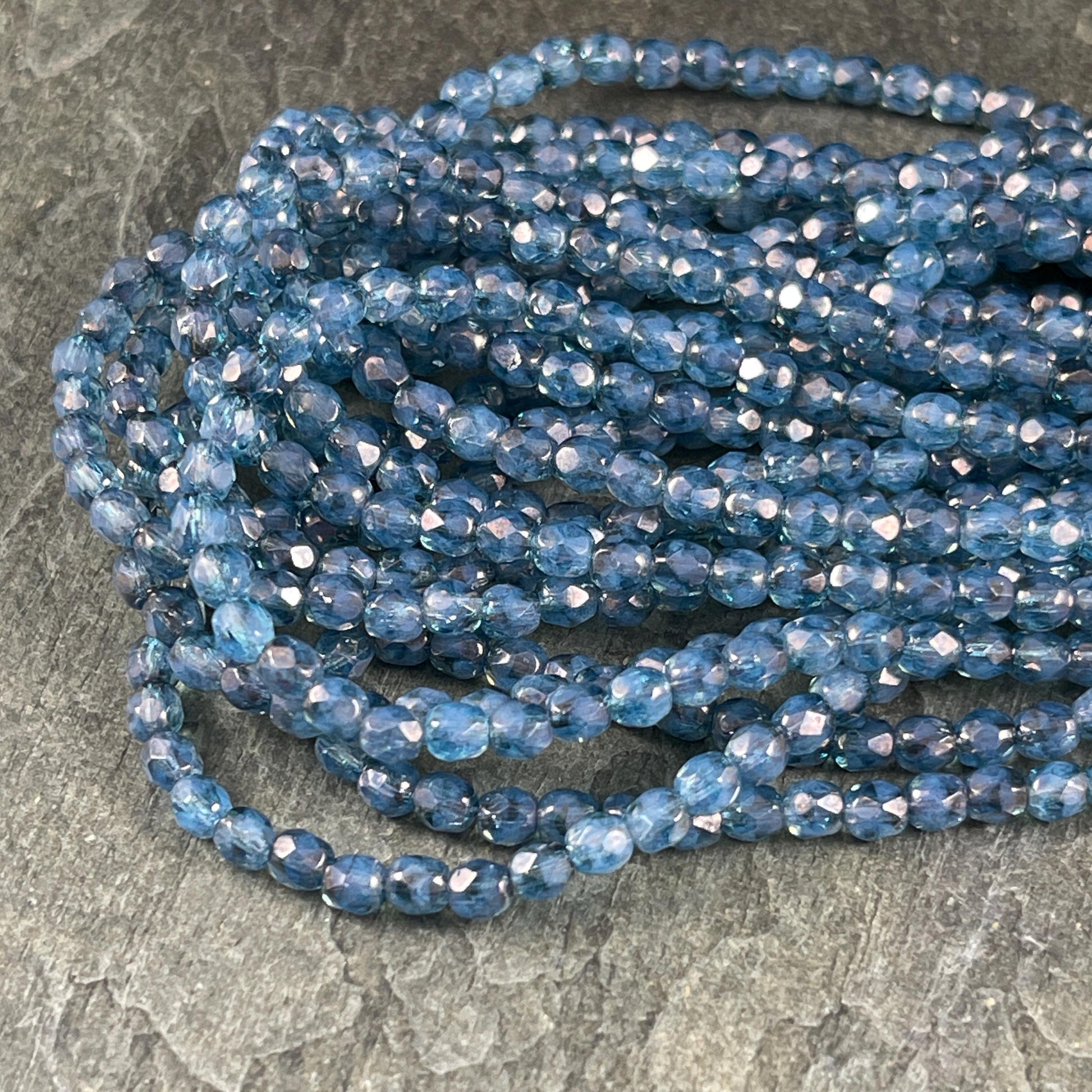 Czech Glass Beads - 4mm Two-tone Blue Faceted Glass Beads (FP4/N-129) * Qty. 50