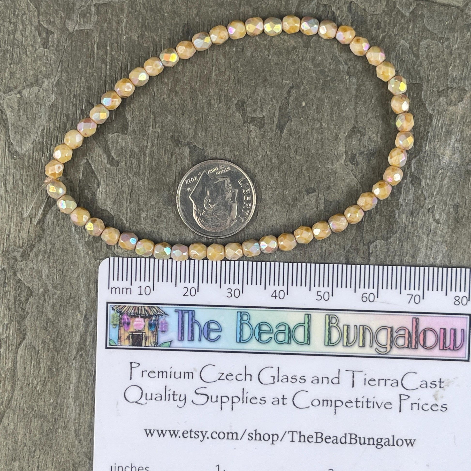 Czech Glass Beads - 4mm Beige Picasso Faceted Glass Beads with AB (FP4/N-022) * Qty. 50