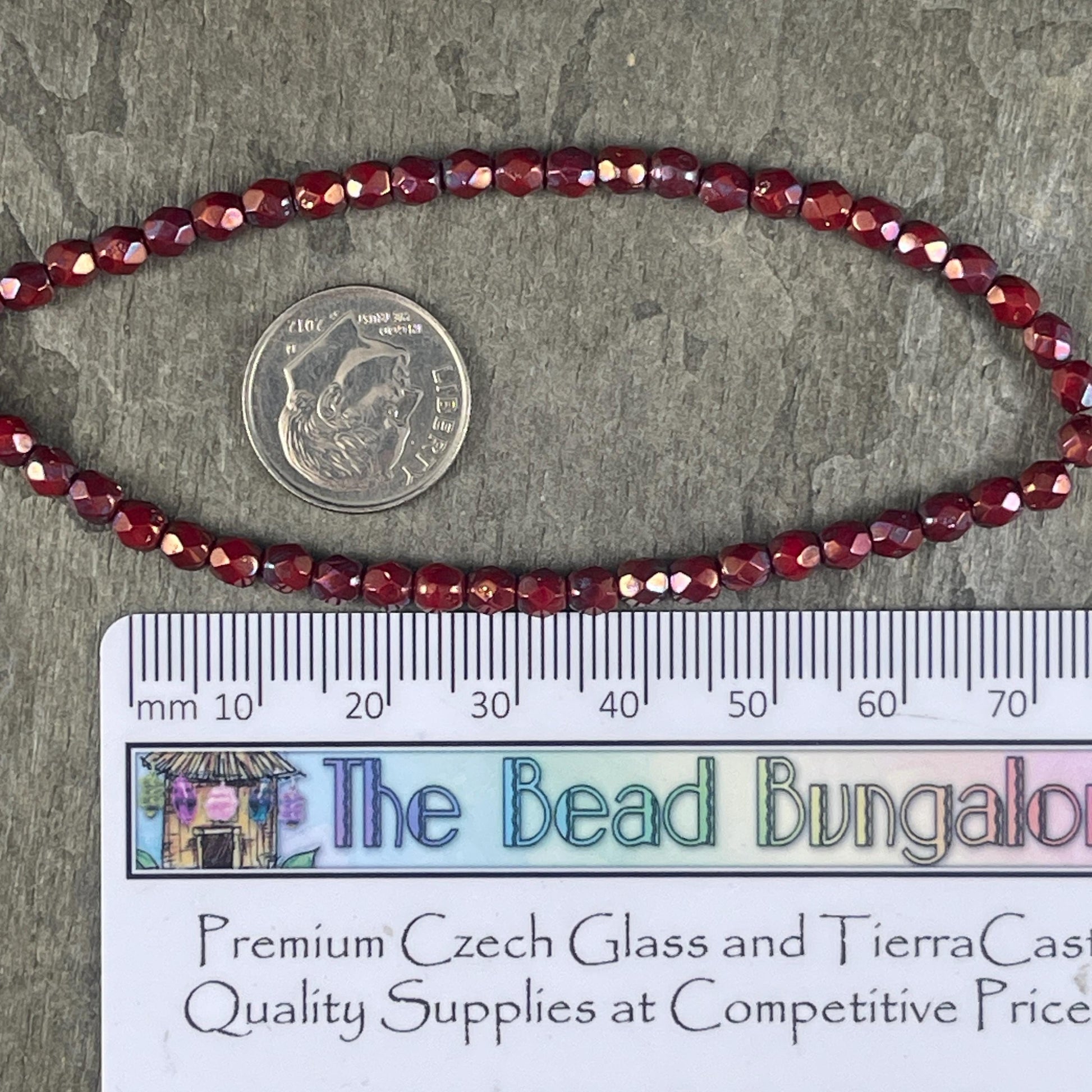 Czech Glass Beads - 4mm Chestnut Red, Burnt Umber with Purple Bronze Luster Faceted Glass Beads (FP4/N-091) * Qty. 50