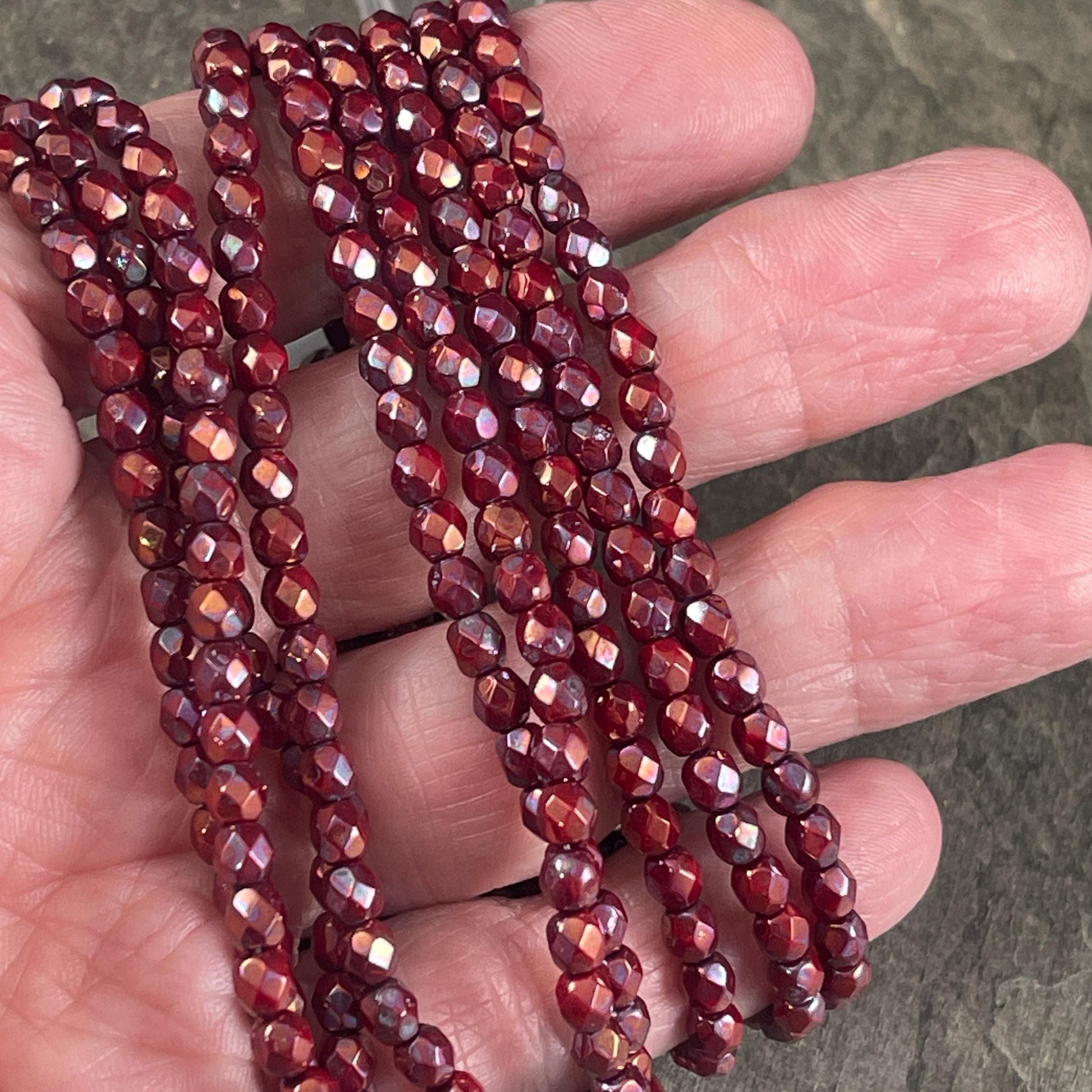 Czech Glass Beads - 4mm Chestnut Red, Burnt Umber with Purple Bronze Luster Faceted Glass Beads (FP4/N-091) * Qty. 50