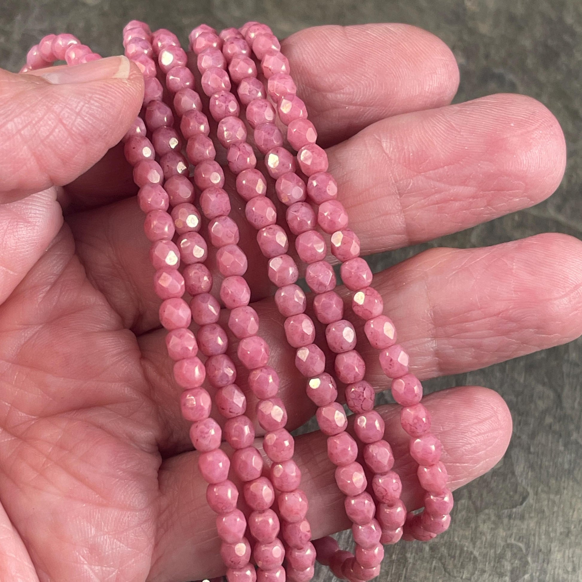 Czech Glass Beads - 4mm Opaque Pink Faceted Glass Beads (FP4/N-070) * Qty. 50