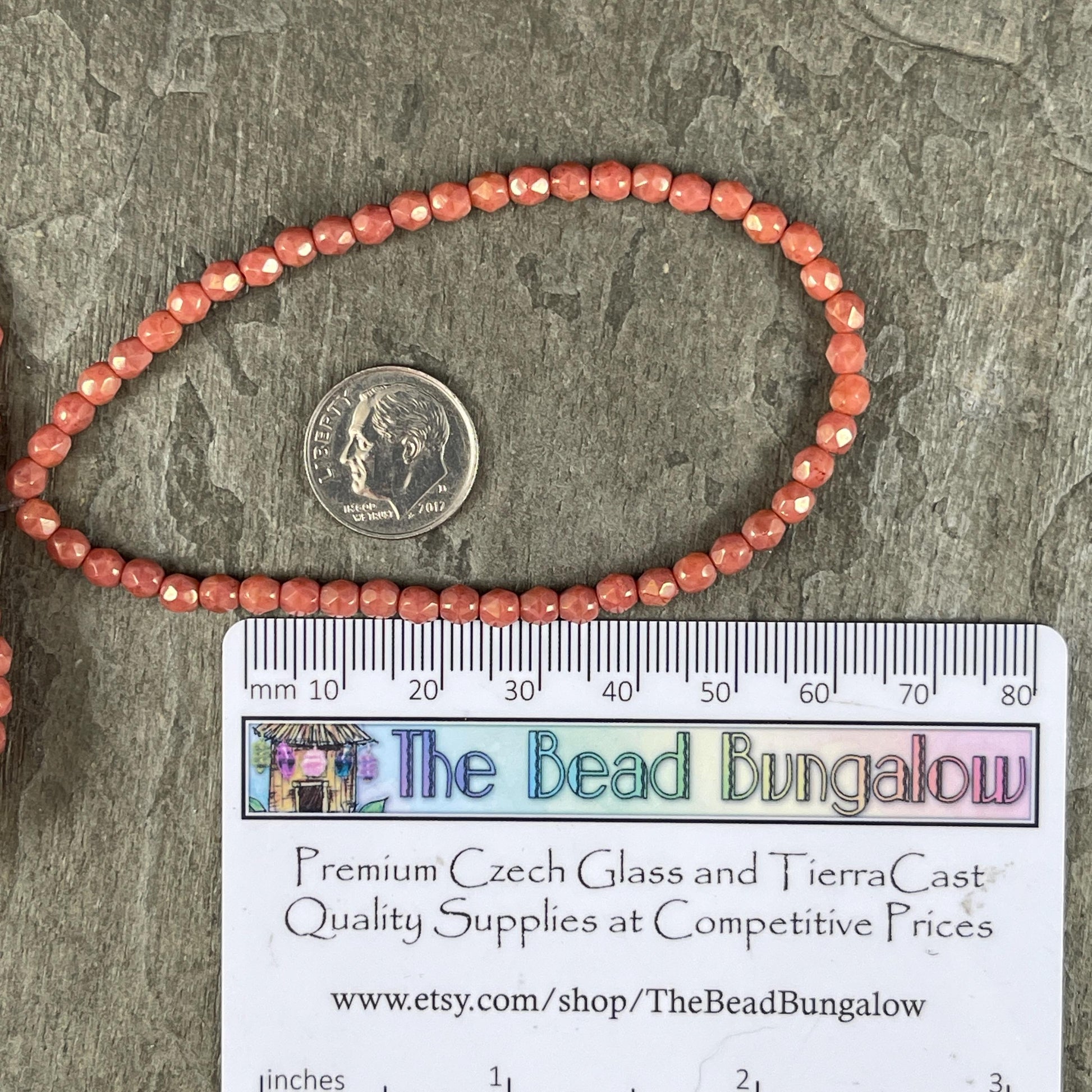 Czech Glass Beads - 4mm Salmon Pink Faceted Glass Beads (FP4/N-075) * Qty. 50