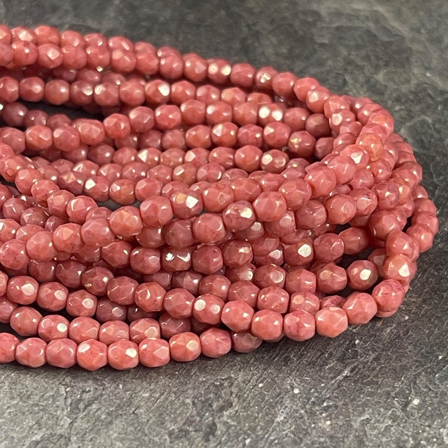 Czech Glass Beads - 4mm Salmon Pink Faceted Glass Beads (FP4/N-075) * Qty. 50