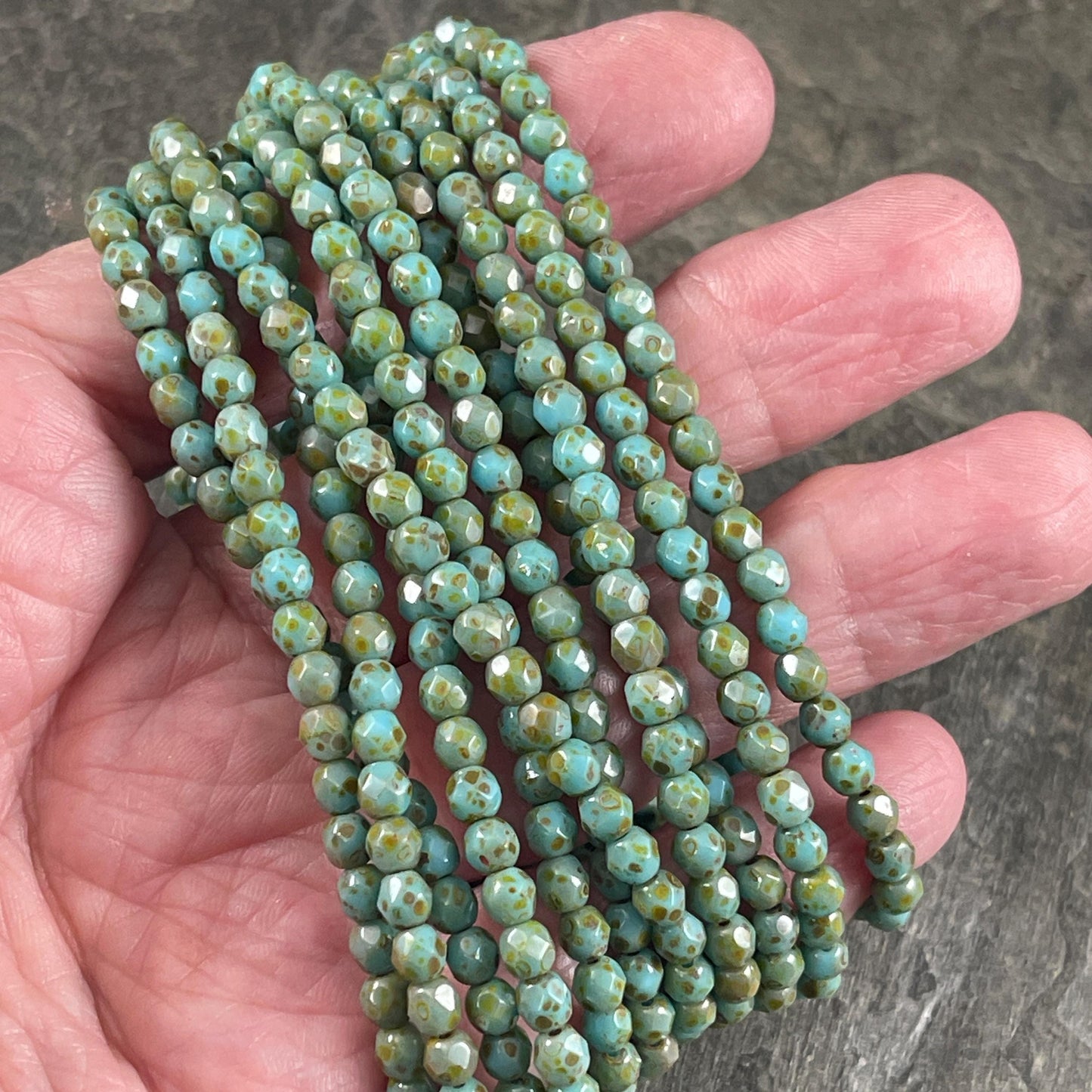Czech Glass Beads - 4mm Turquoise Picasso Faceted Glass Beads (FP4/N-052) * Qty. 50