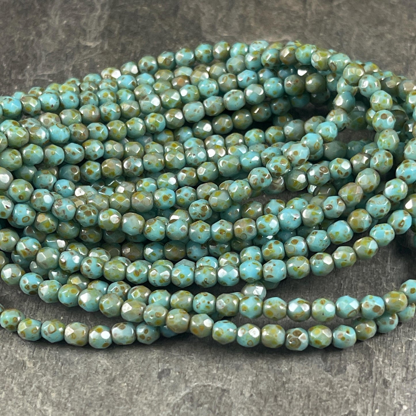 Czech Glass Beads - 4mm Turquoise Picasso Faceted Glass Beads (FP4/N-052) * Qty. 50