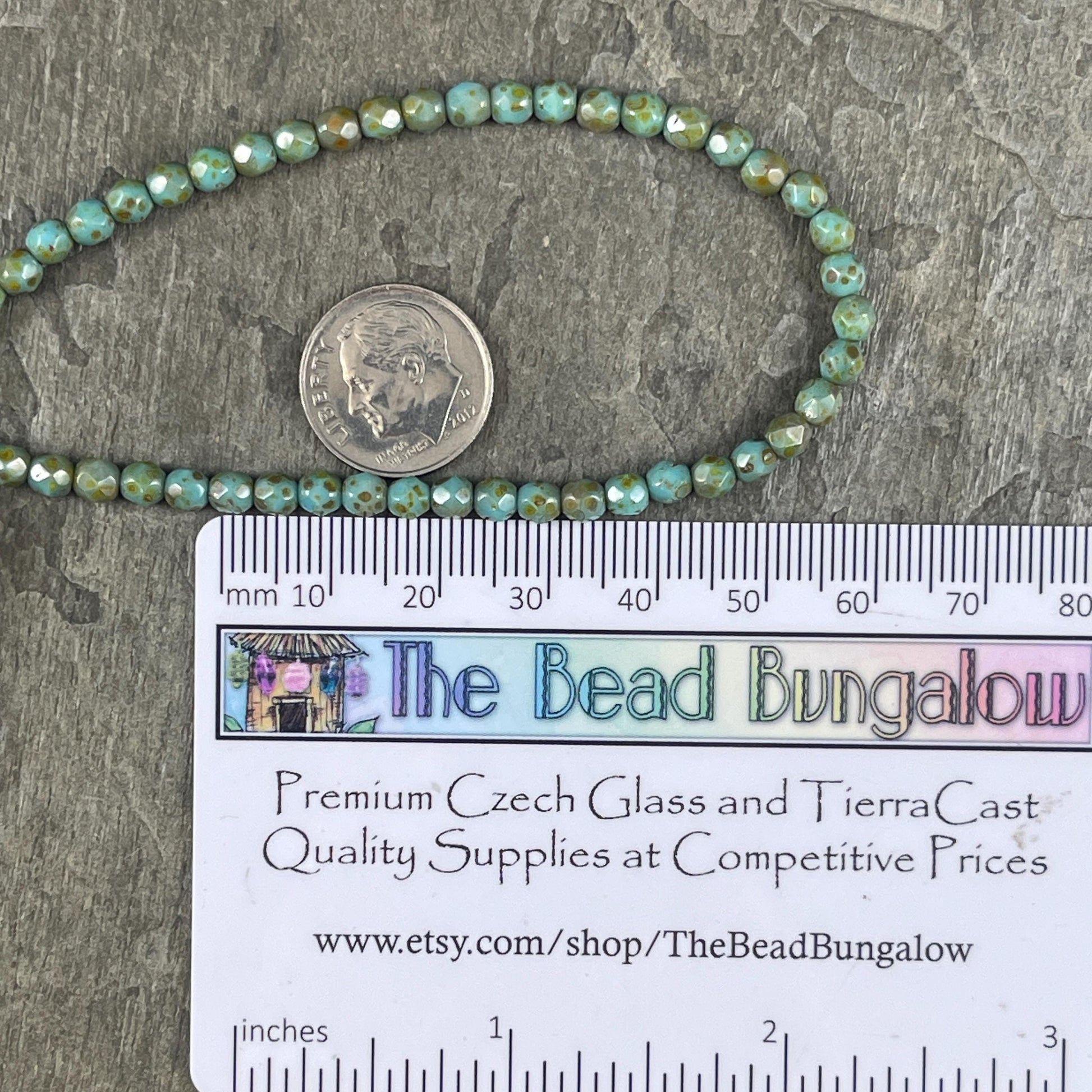 Czech Glass Beads - 4mm Turquoise Picasso Faceted Glass Beads (FP4/N-052) * Qty. 50