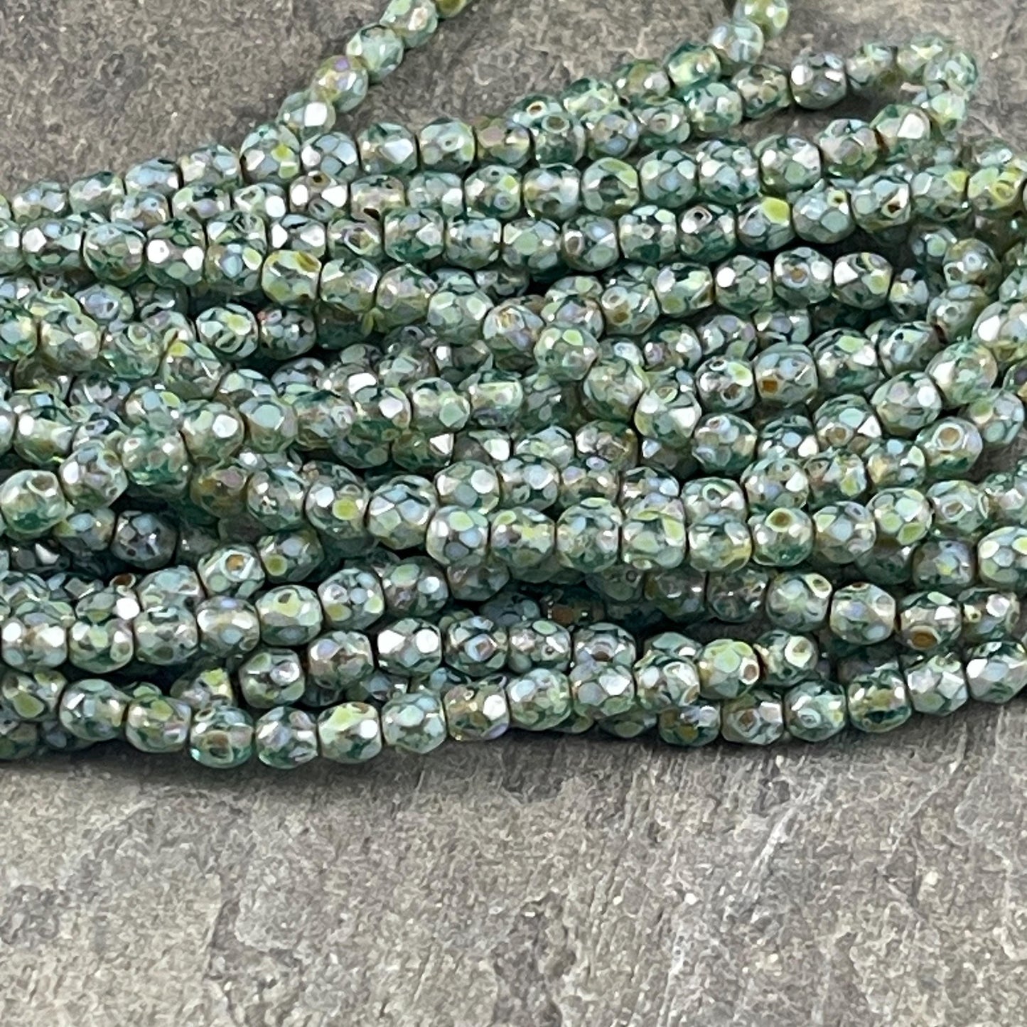 Czech Glass Beads - 4mm Olive Green Picasso Faceted Glass Beads (FP4/N-168B) * Qty. 50