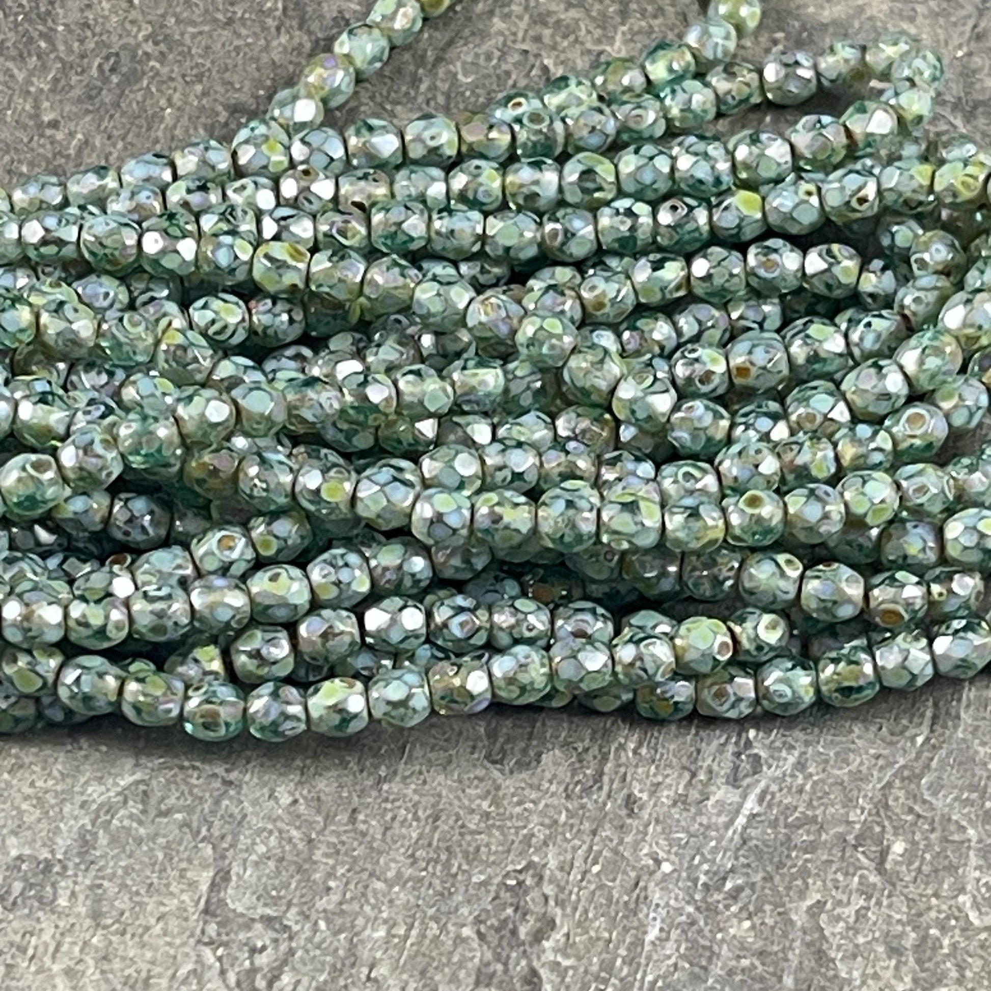 Czech Glass Beads - 4mm Olive Green Picasso Faceted Glass Beads (FP4/N-168B) * Qty. 50