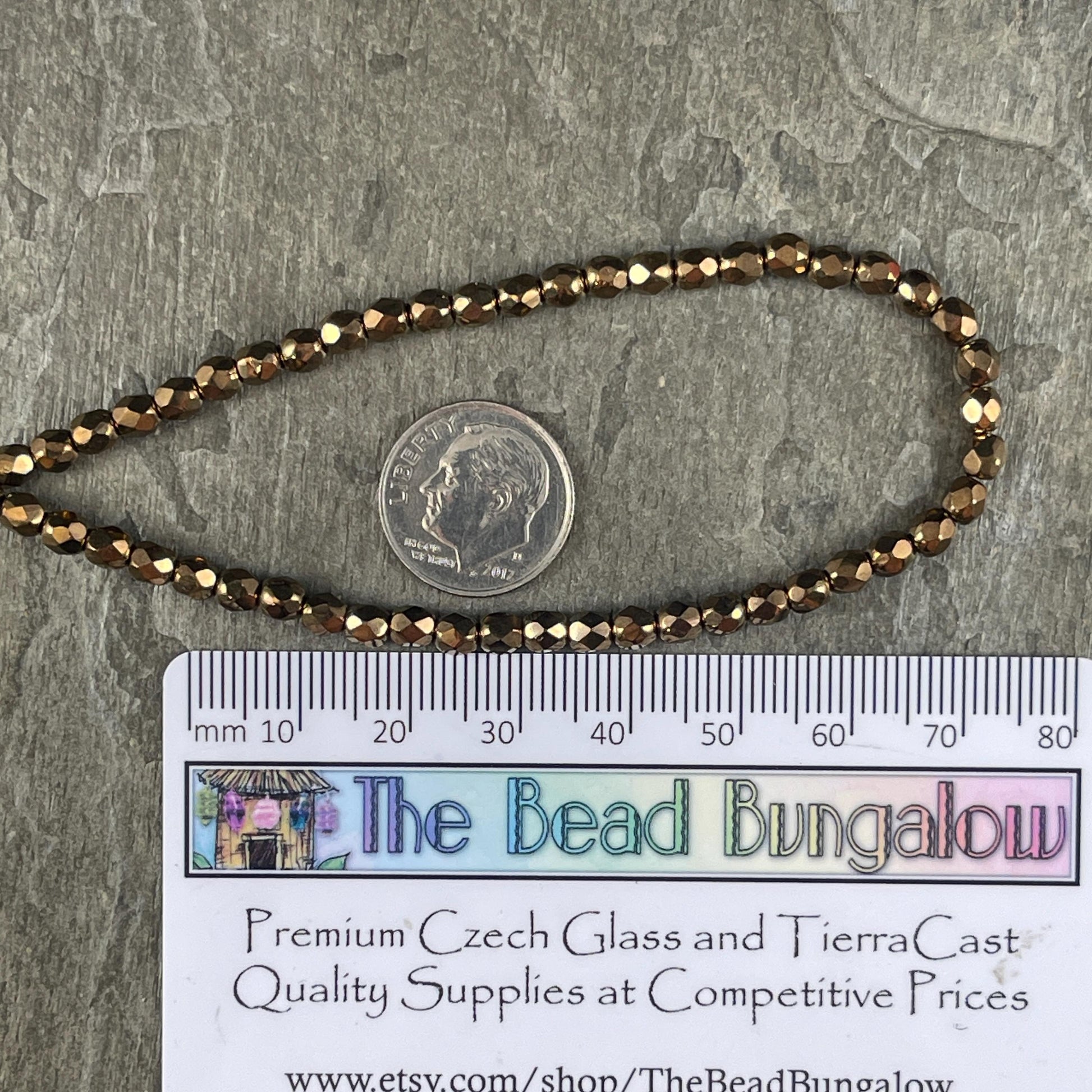Czech Glass Beads - 4mm Metallic Bronze Faceted Glass Beads (FP4/N-114) * Qty. 50