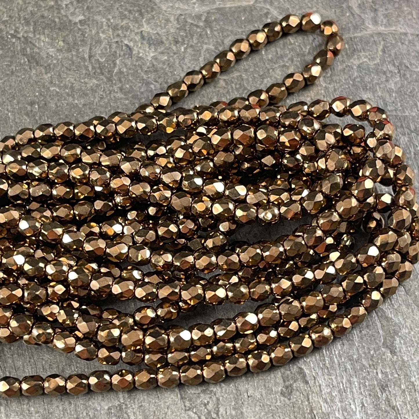 Czech Glass Beads - 4mm Metallic Bronze Faceted Glass Beads (FP4/N-114) * Qty. 50