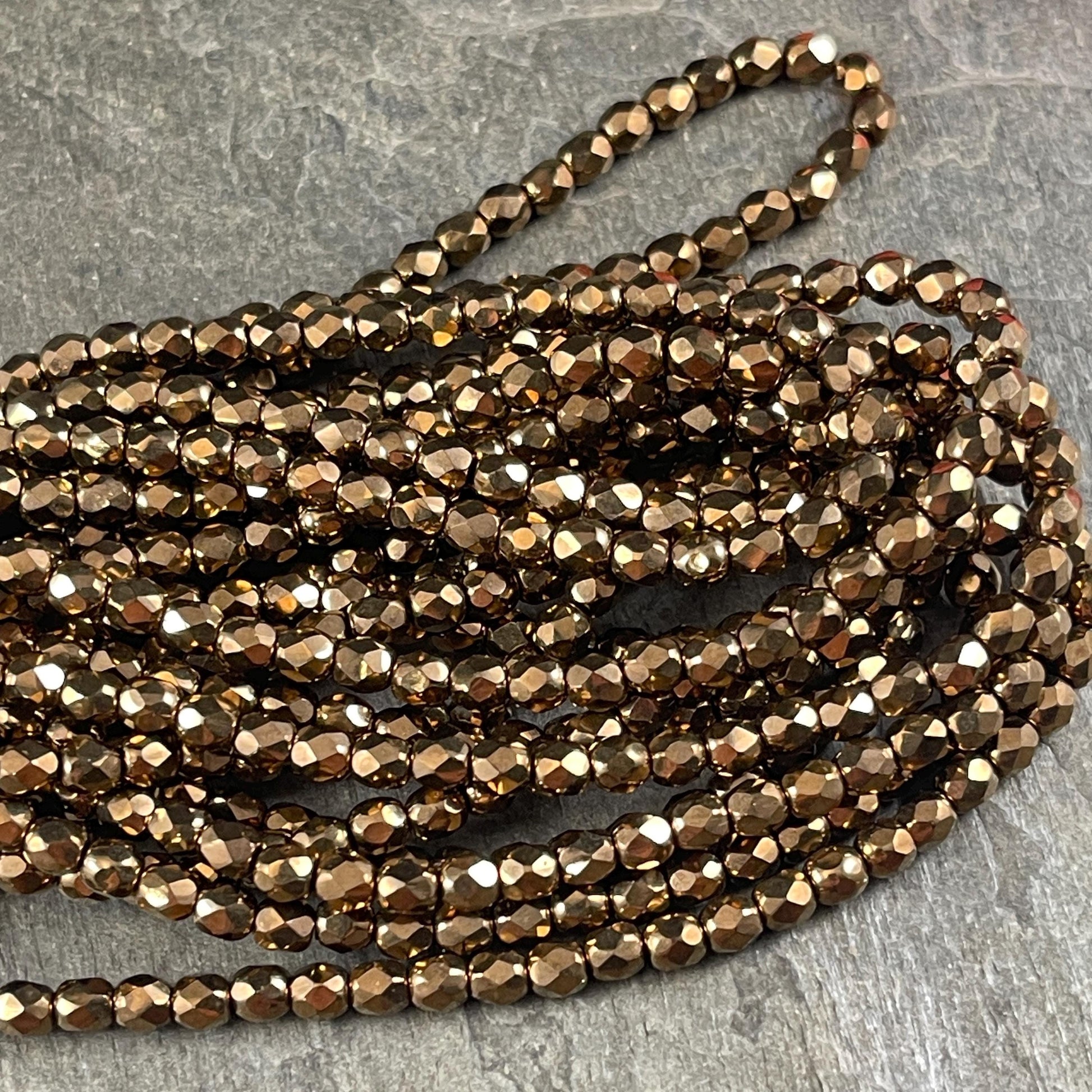 Czech Glass Beads - 4mm Metallic Bronze Faceted Glass Beads (FP4/N-114) * Qty. 50