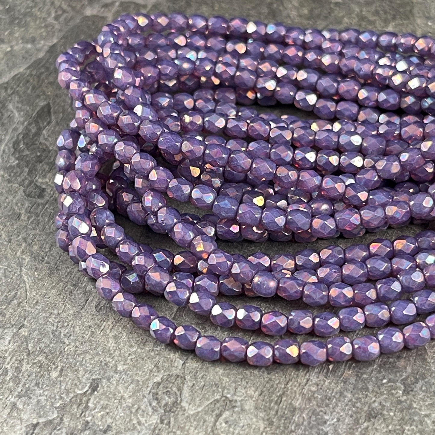 Czech Glass Beads - 4mm Purple with Mother of Pearl Faceted Glass Beads (FP4/N-153) * Qty. 50