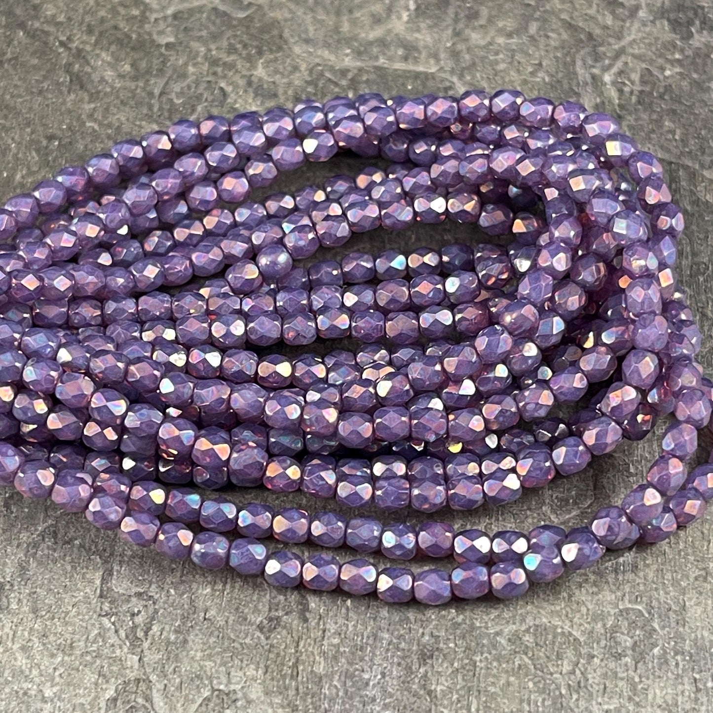 Czech Glass Beads - 4mm Purple with Mother of Pearl Faceted Glass Beads (FP4/N-153) * Qty. 50