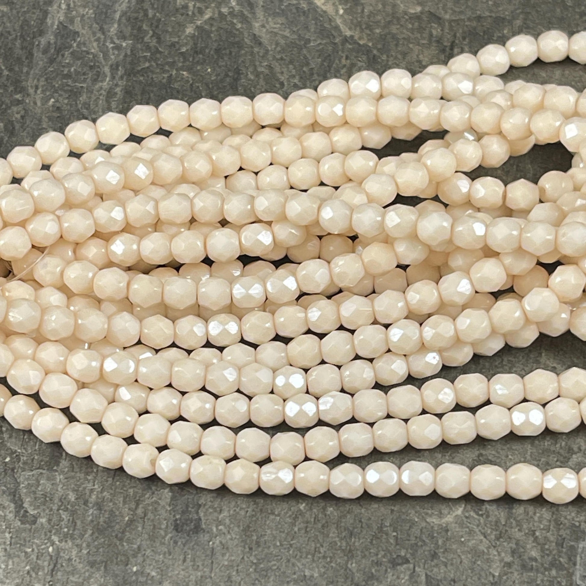 Czech Glass Beads - 4mm Beige Faceted Glass Beads (FP4/N-089) * Qty. 50