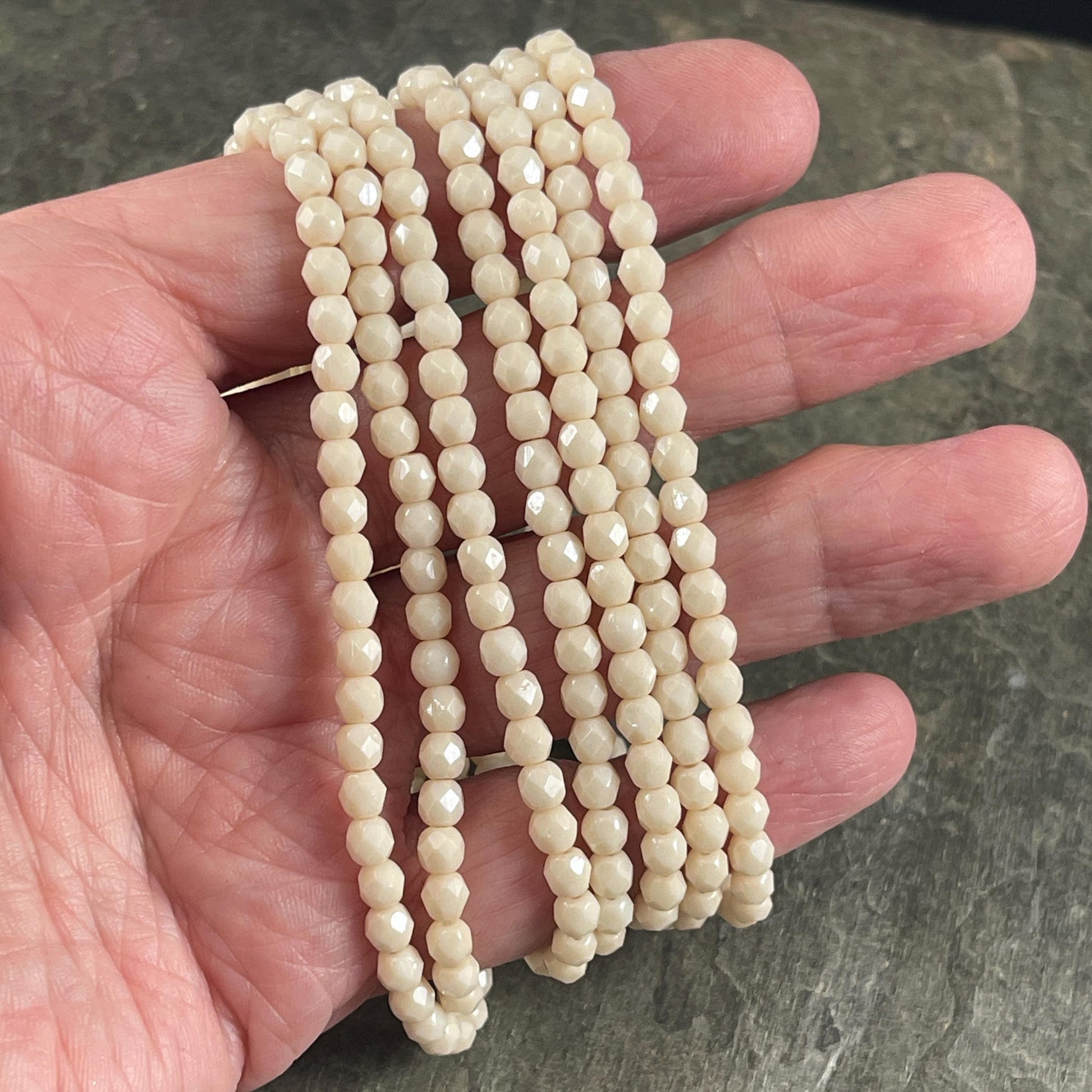 Czech Glass Beads - 4mm Beige Faceted Glass Beads (FP4/N-089) * Qty. 50