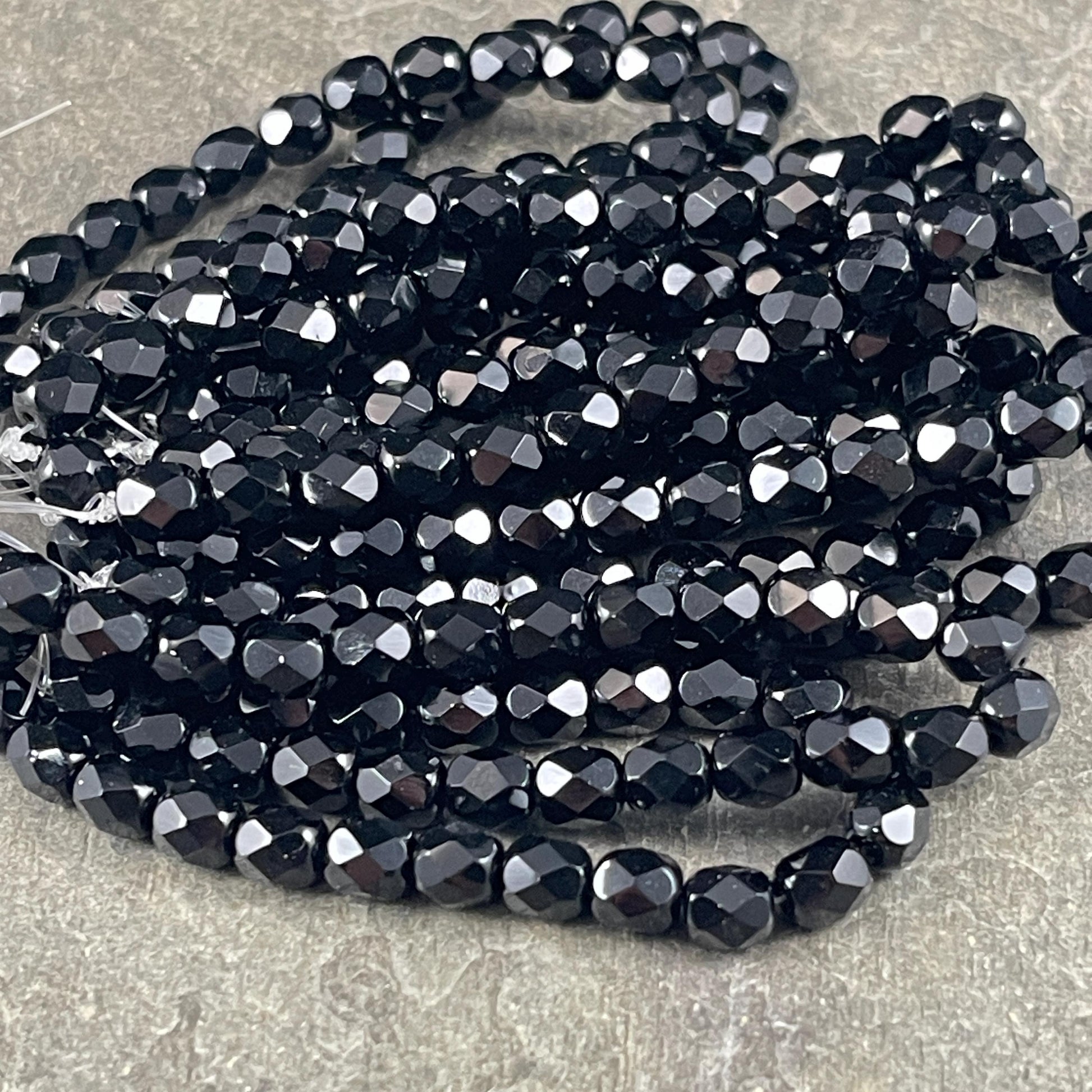 Czech Glass Beads - 6mm Jet Black Faceted Round Beads (FP6/N-110) * Qty. 25