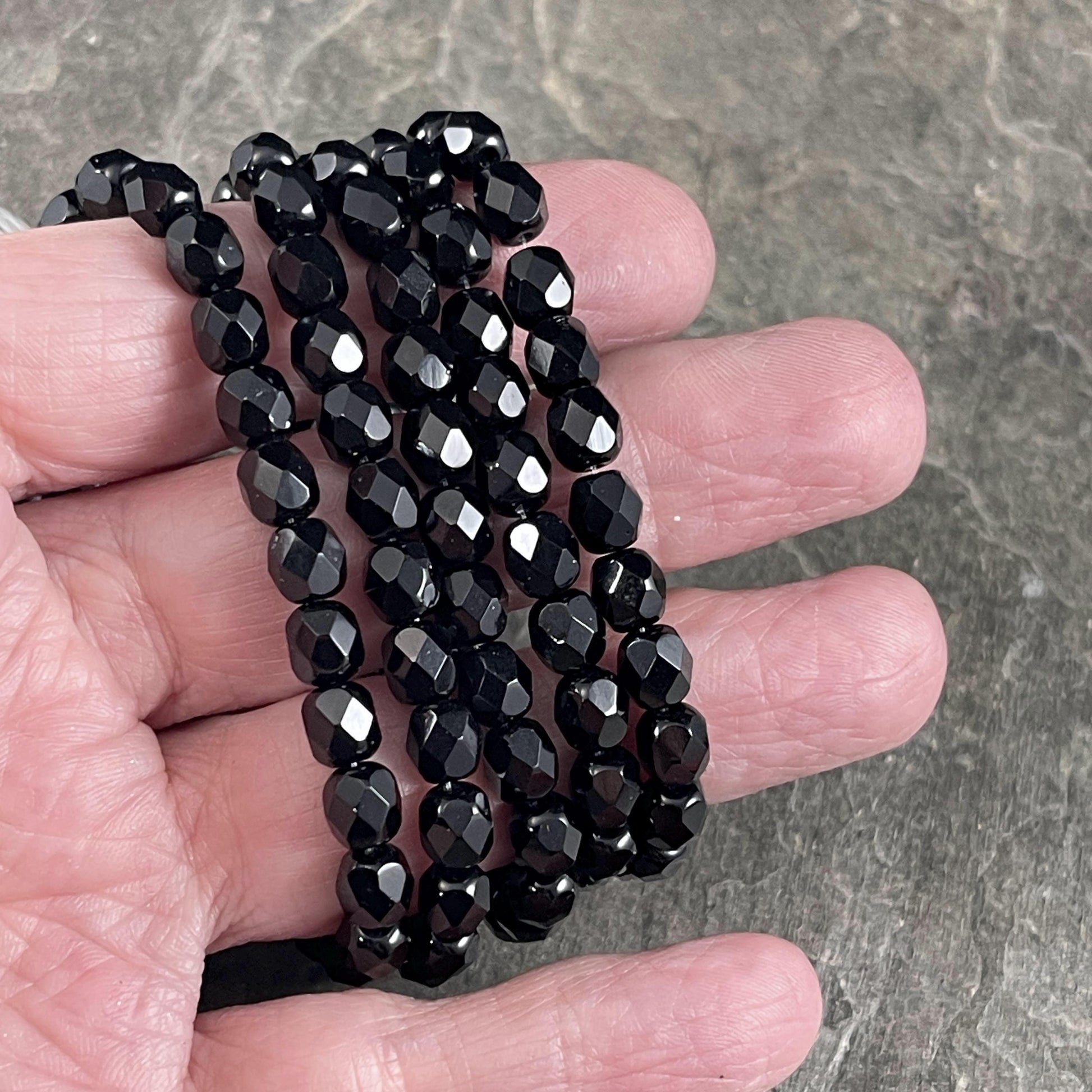 Czech Glass Beads - 6mm Jet Black Faceted Round Beads (FP6/N-110) * Qty. 25