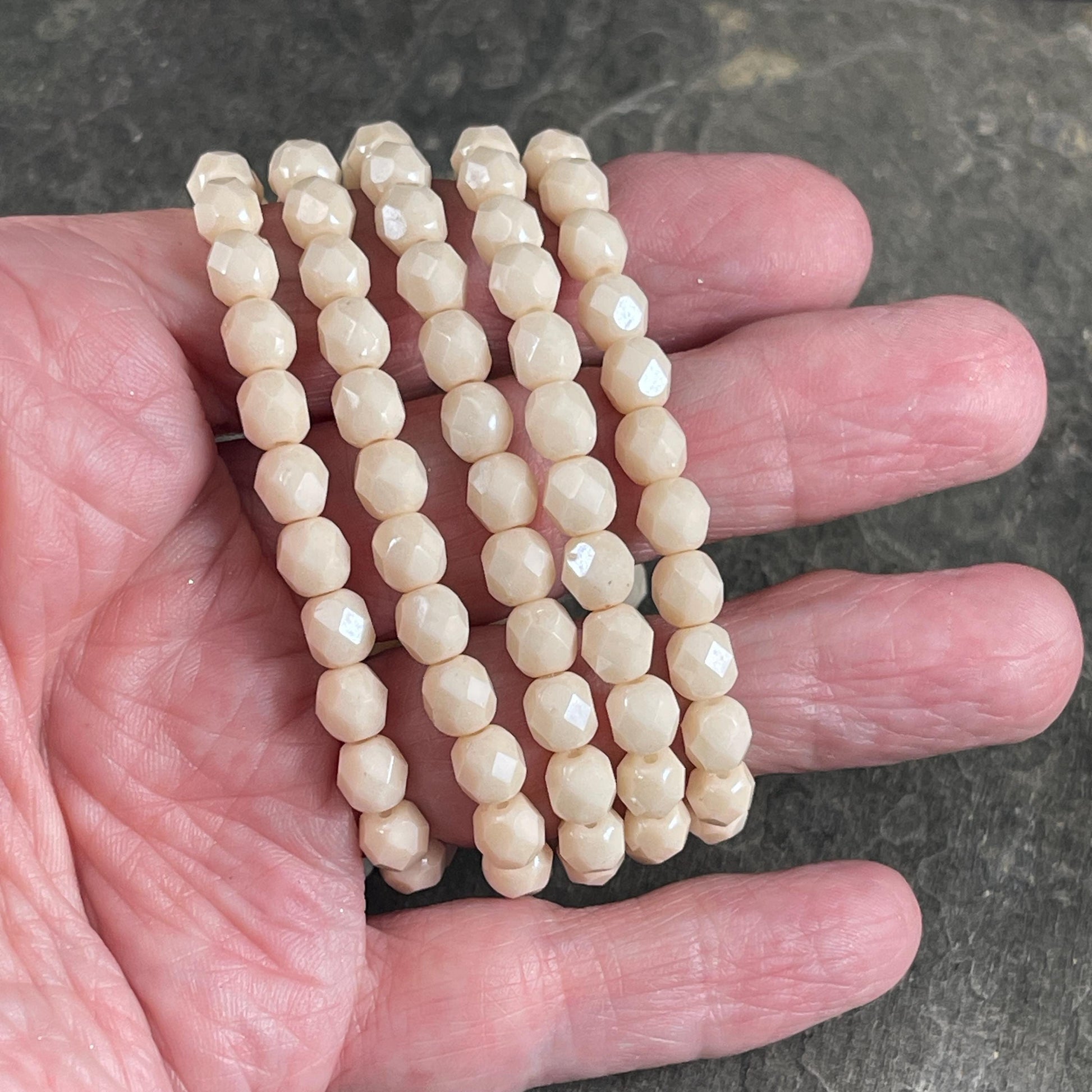 6mm Beige Luster Fire Polished Faceted Round Beads (FP6/N-006) * Qty. 25