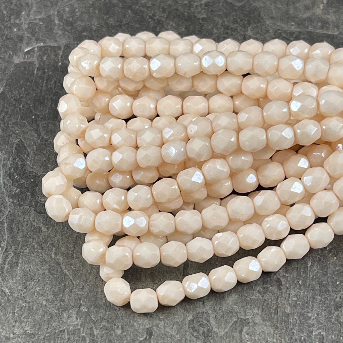 6mm Beige Luster Fire Polished Faceted Round Beads (FP6/N-006) * Qty. 25
