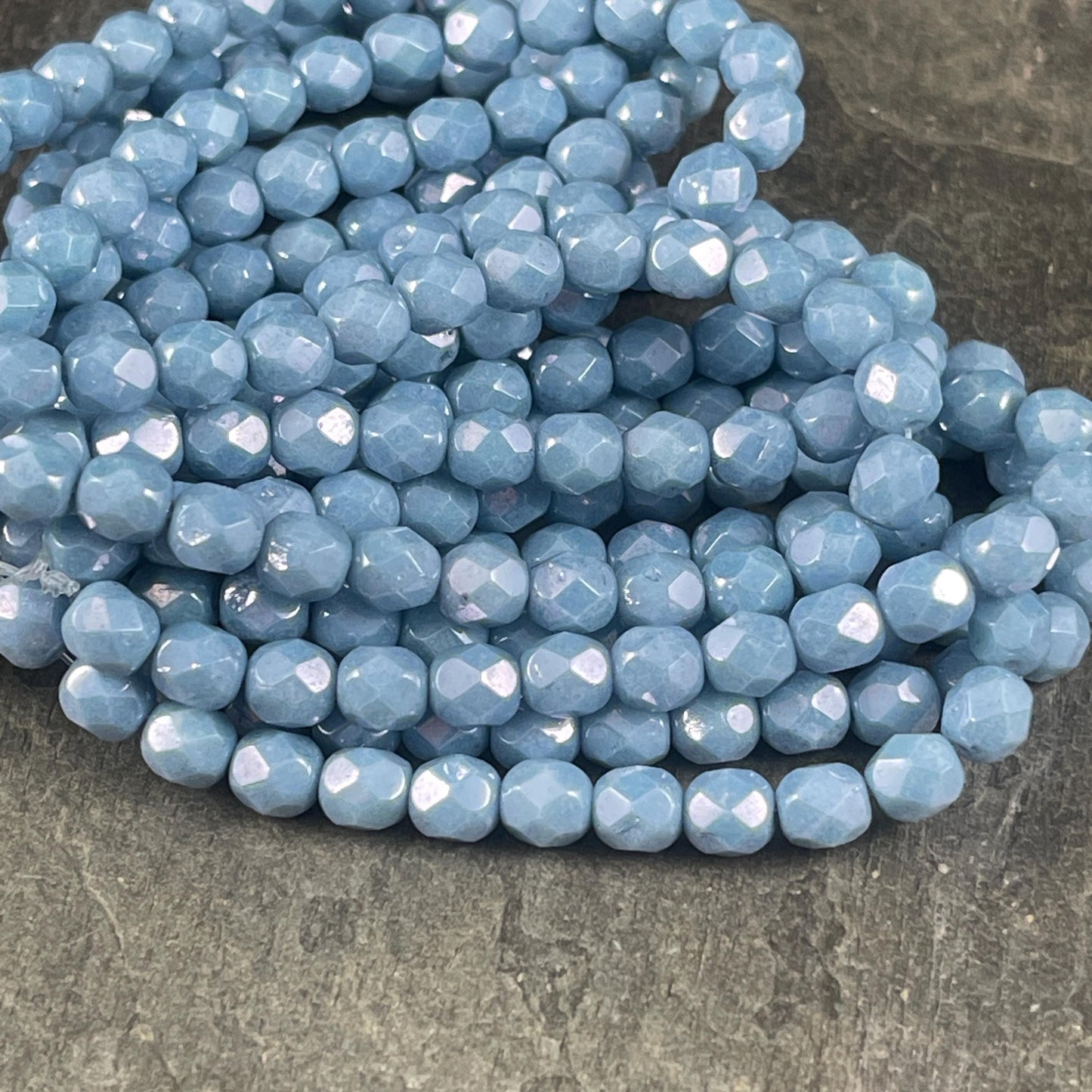 Czech Glass Beads - 6mm Slate Blue Faceted Round Glass Beads (FP6/N-048) * Qty. 25